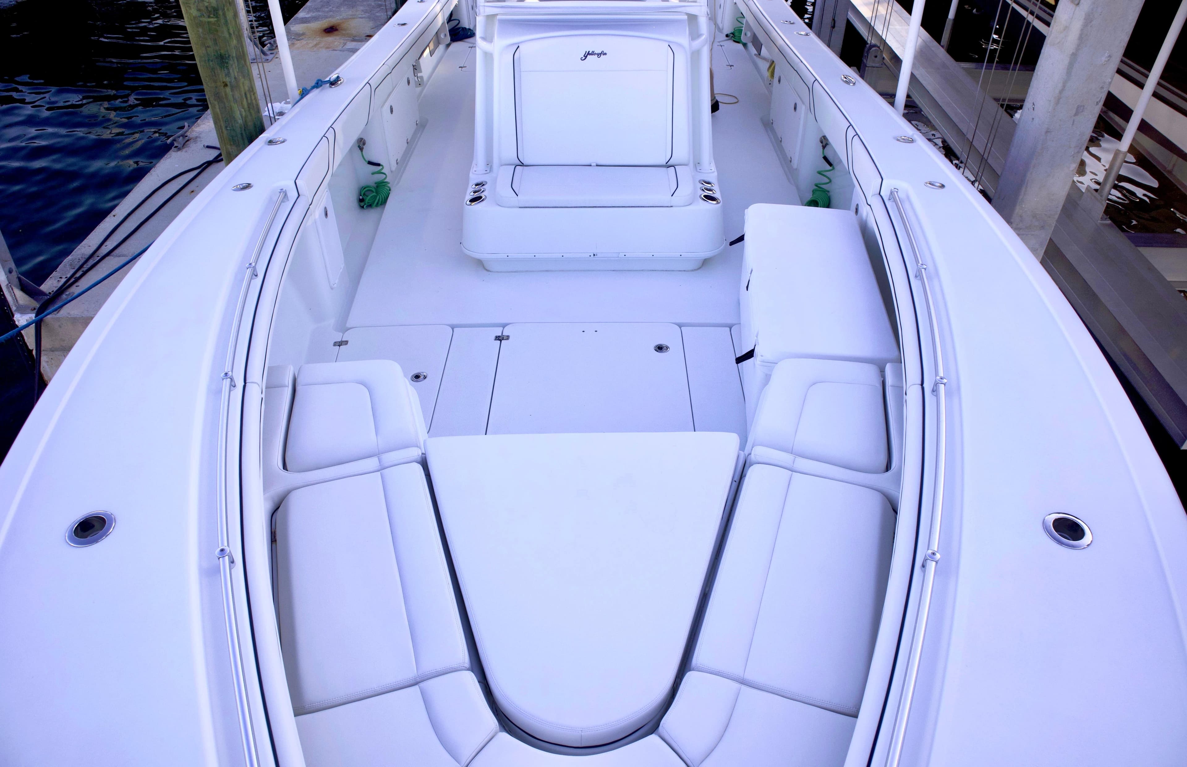 2017 Yellowfin 39 Offshore boat interior with spacious seating and sleek design.