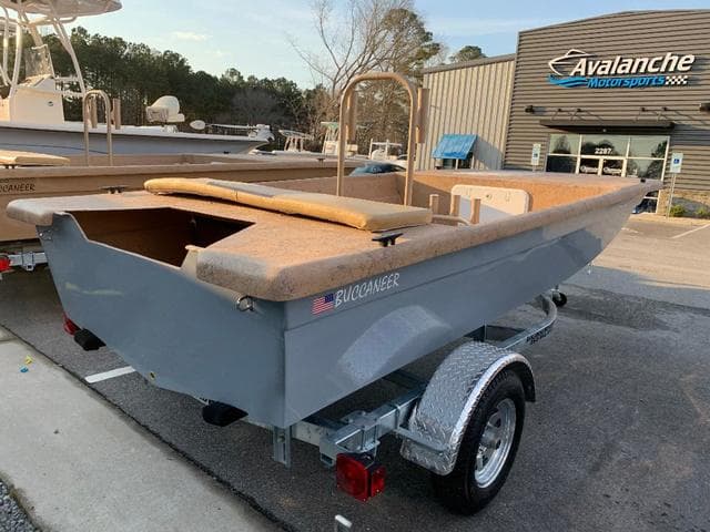 2022 Rabco 16' Bucaneer boat on a trailer at Avalanche Motorsports.