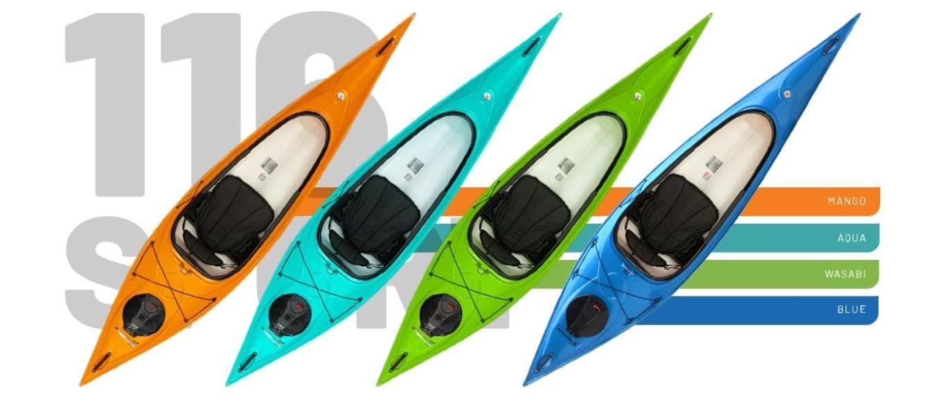 2023 Hurricane Kayaks Santee 116 Sport in mango, aqua, wasabi, and blue colors.