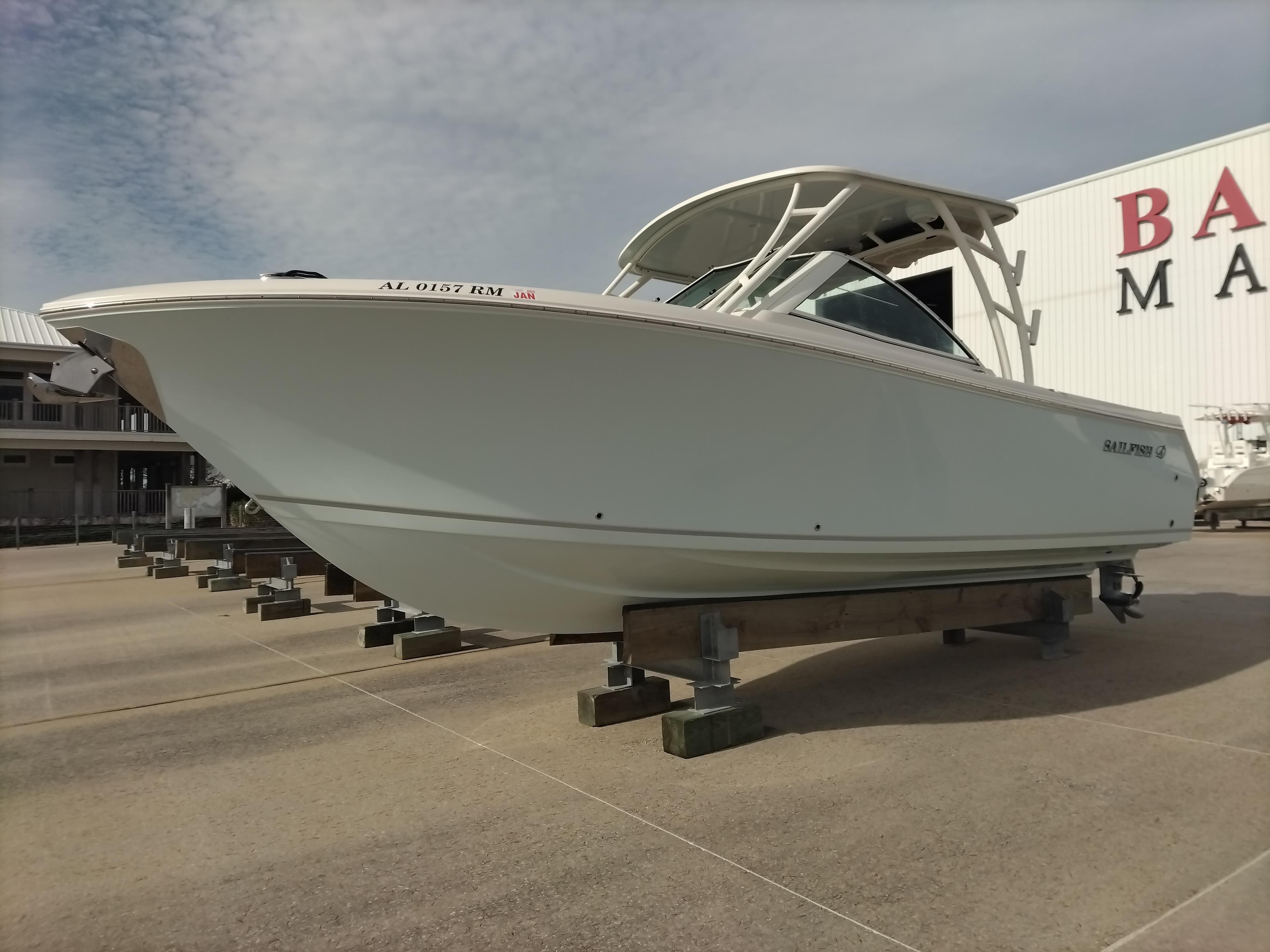 2020 Sailfish 275 DC boat on a dry dock.