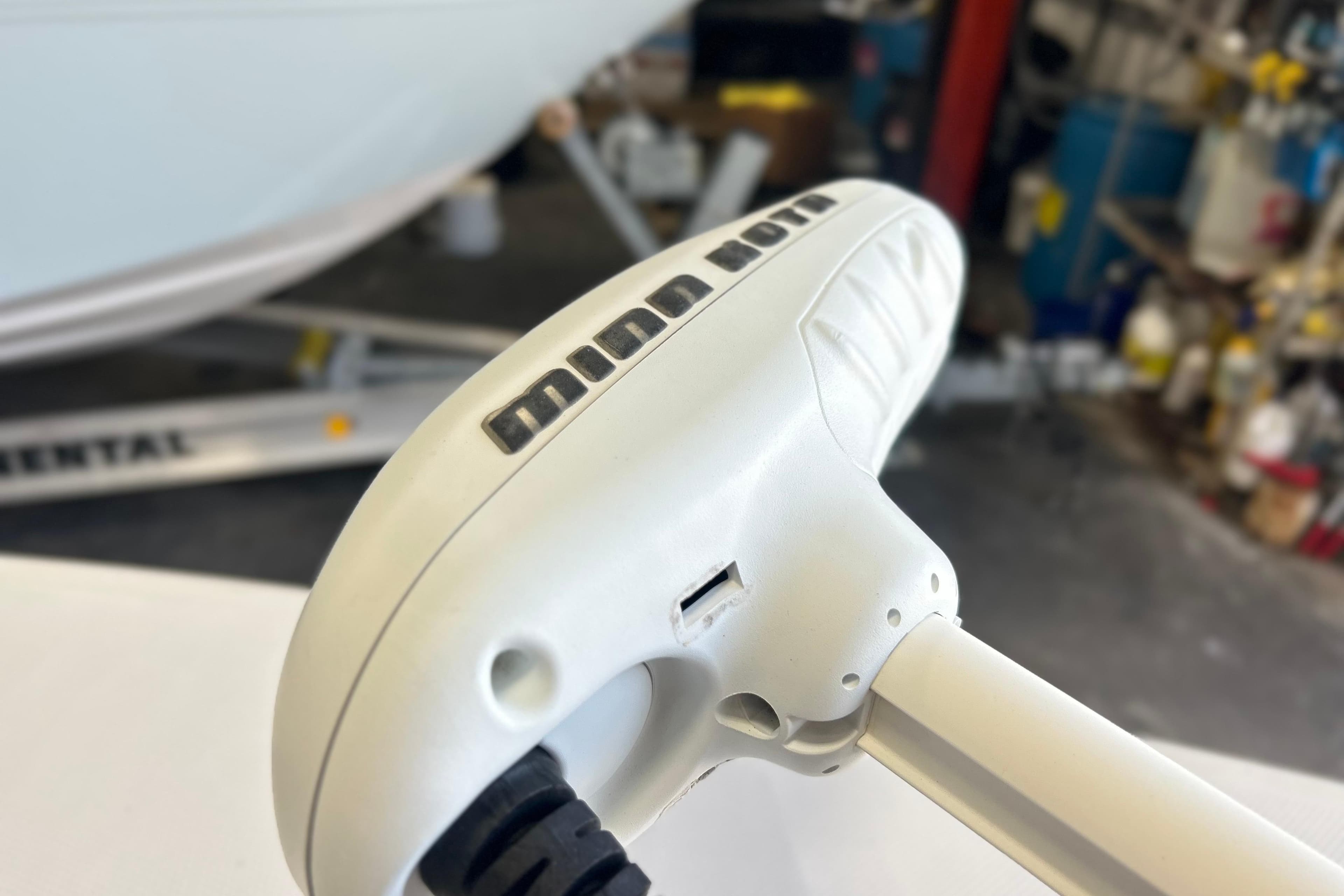 Close-up of a Minn Kota trolling motor on a 2005 SeaCraft SC 23 Classic boat.