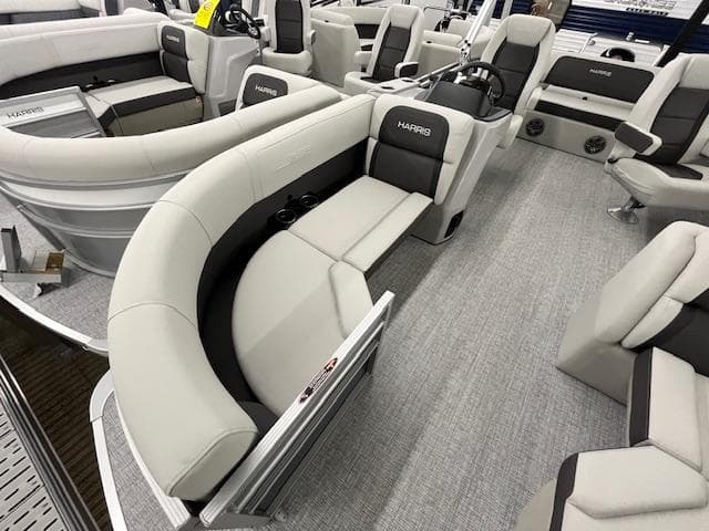 2025 Harris Cruiser 210 pontoon boat interior with plush seating and modern design.