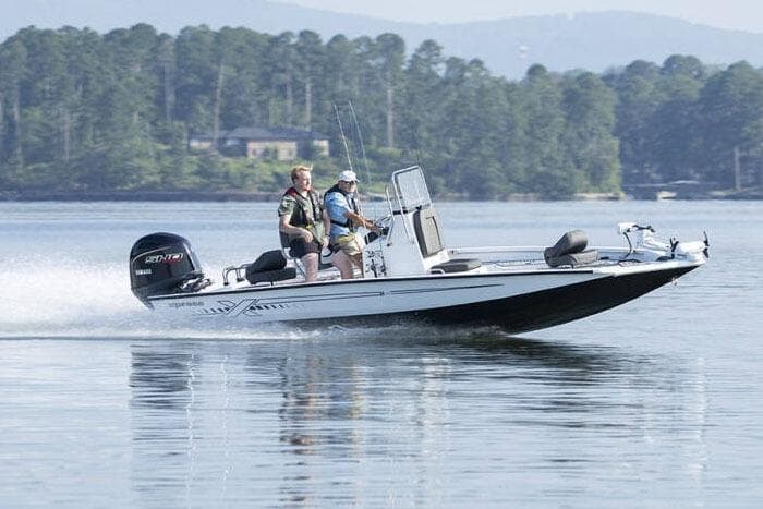 Manufacturer Provided Image: 2026 Xpress H20B Bay boat cruising on a lake with two passengers.