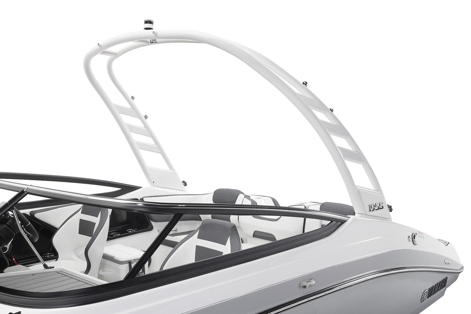 Manufacturer Provided Image: 2026 Yamaha Boats 195S, sleek white design with modern seating and arch detail.