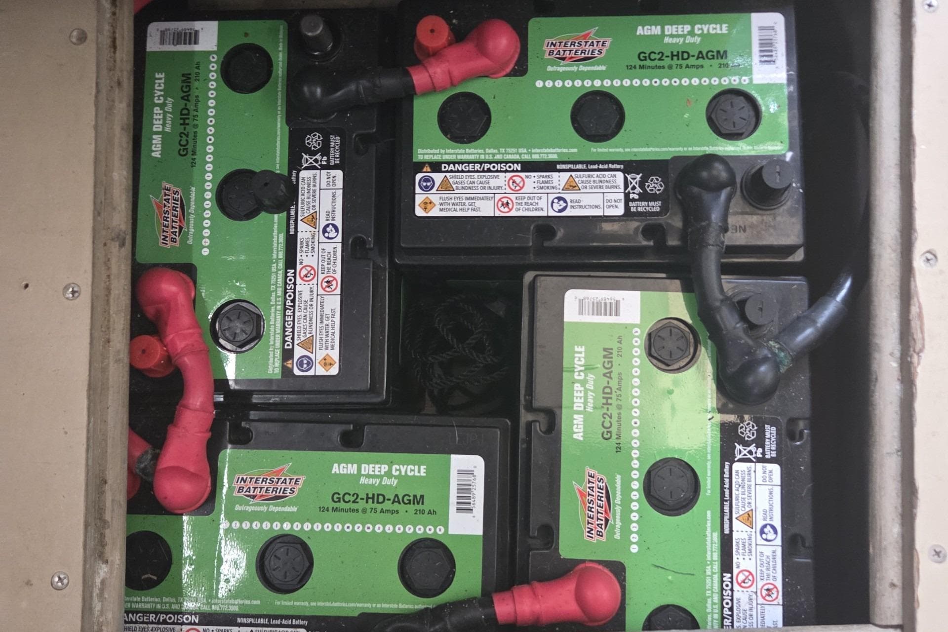 AGM deep cycle batteries in a 1989 C&C 37/40+ sailboat.