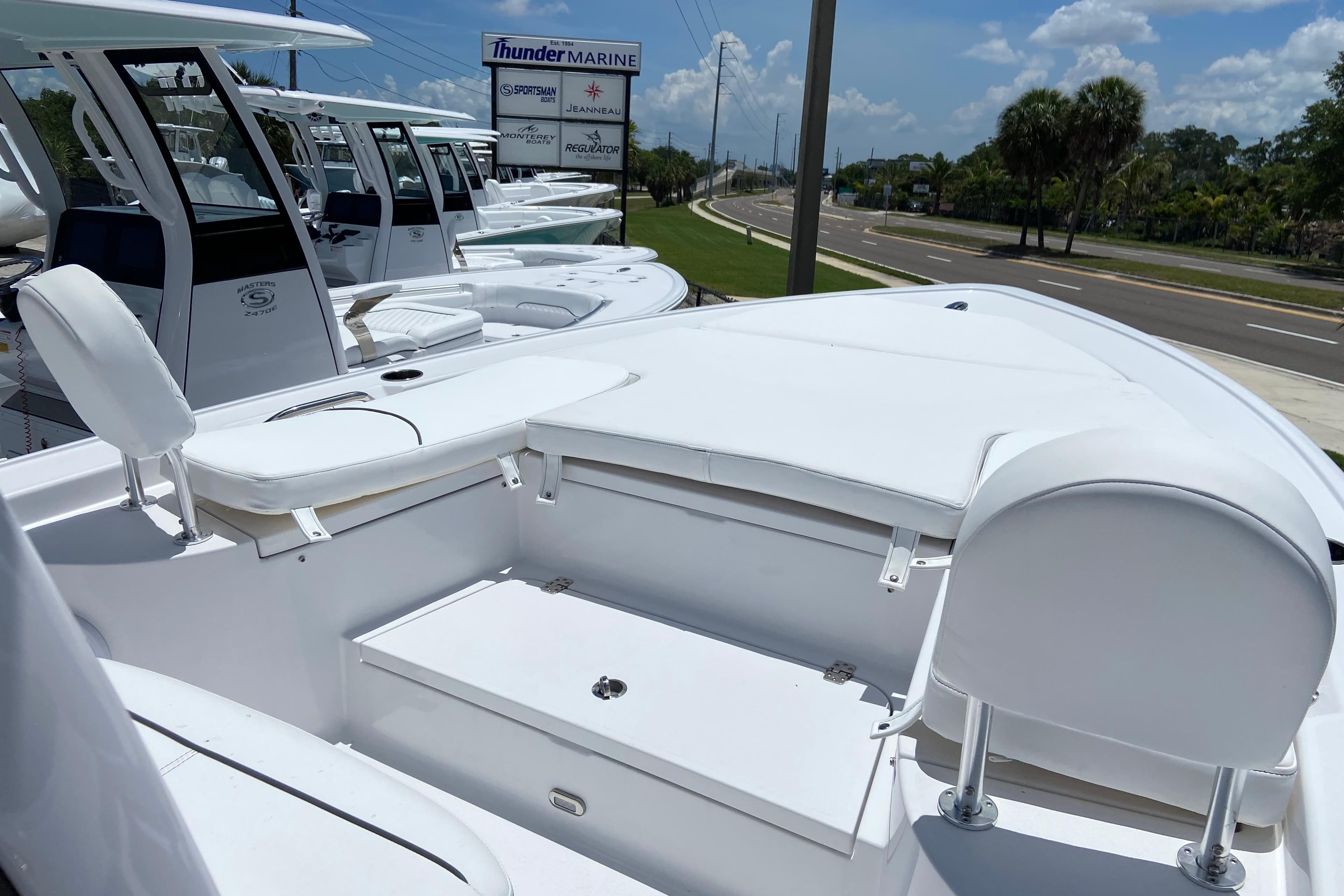 2026 Sportsman Masters 227 Bay Boat displayed at Thunder Marine dealership.