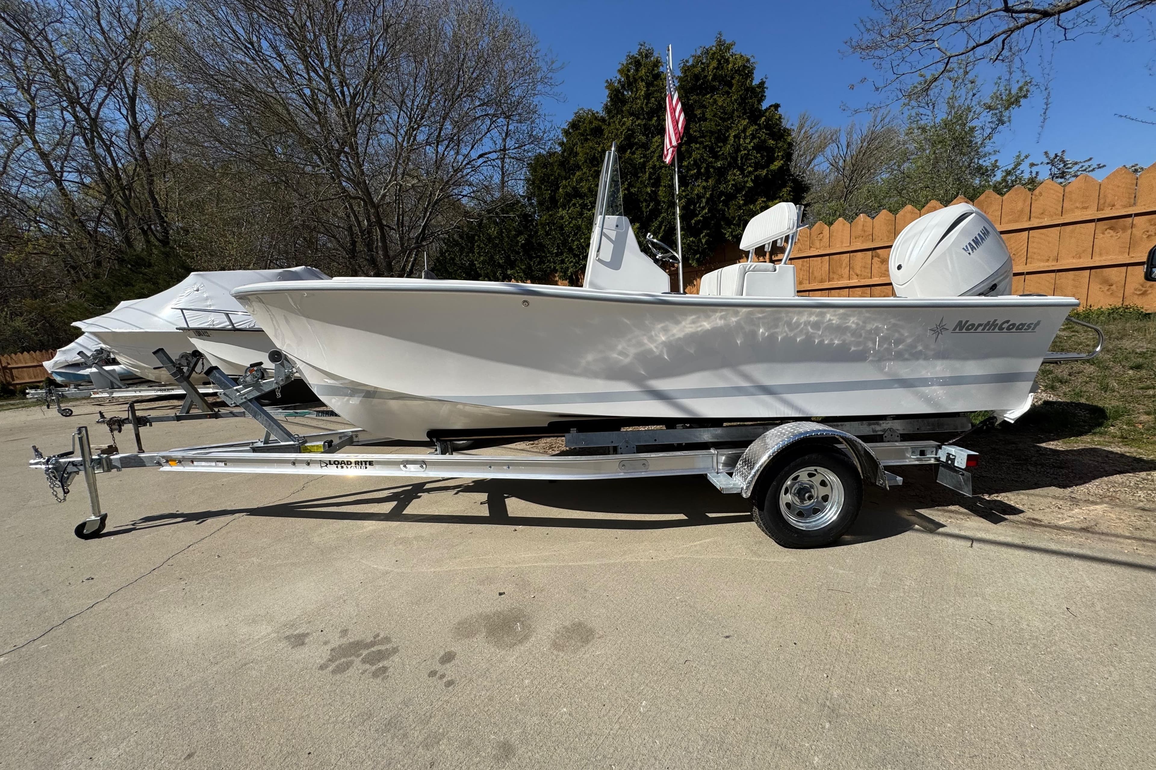 2026 NorthCoast 190 Center Console boat on trailer outdoors.