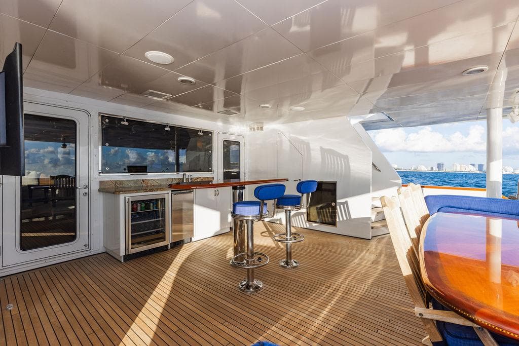 Luxurious deck of a 2009 Custom Crystal Yacht.