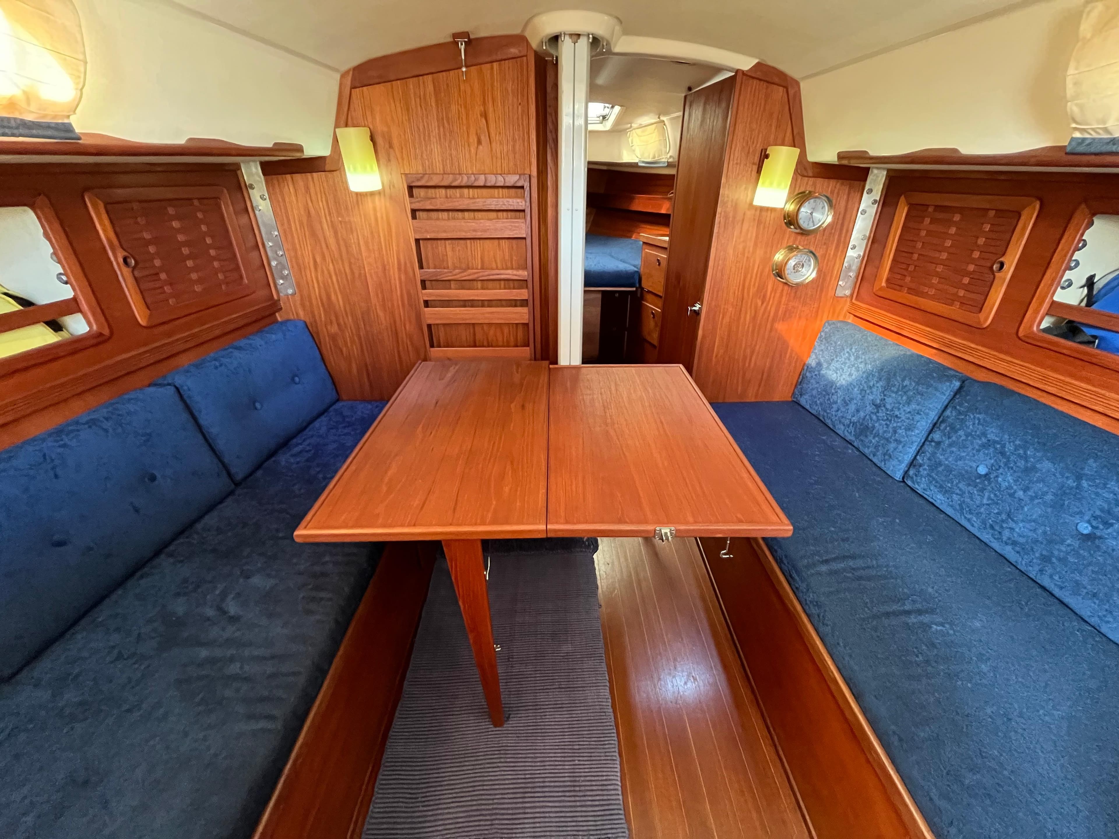 Interior of a 1988 Sabre 34 MK II yacht with wood finish.