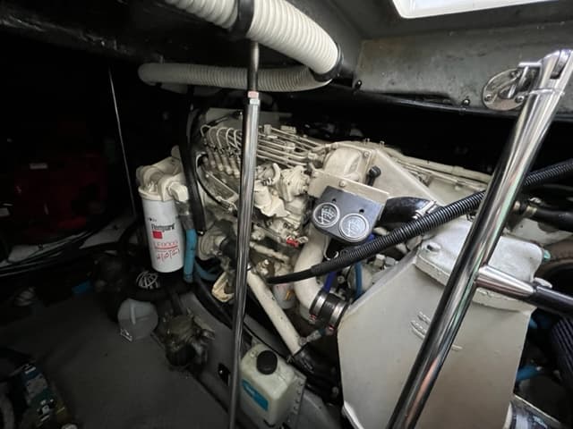Engine compartment of a 2000 Sea Ray 460 Sundancer yacht.