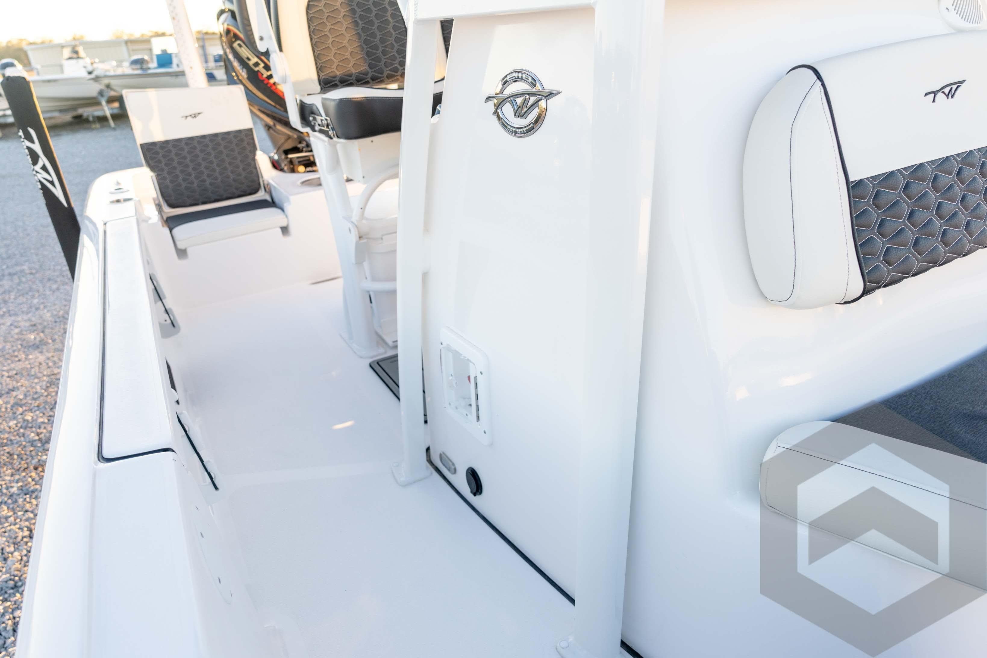 2026 Tidewater 2110 Bay Max boat interior with sleek seating and modern design.