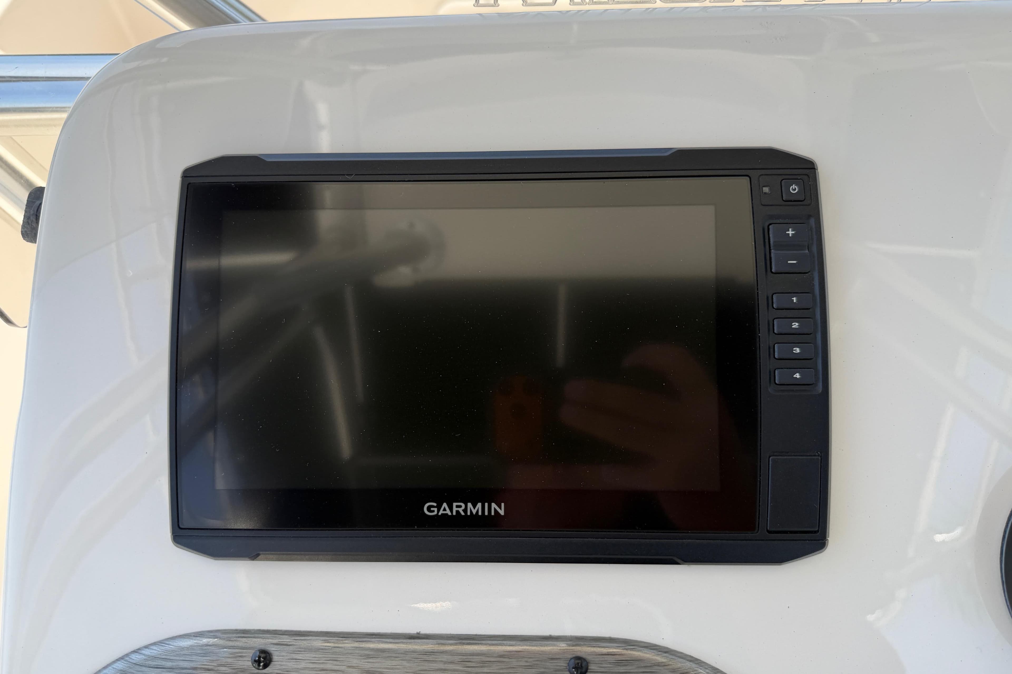 Garmin display on 2023 Carolina Skiff 21 LS boat dashboard.