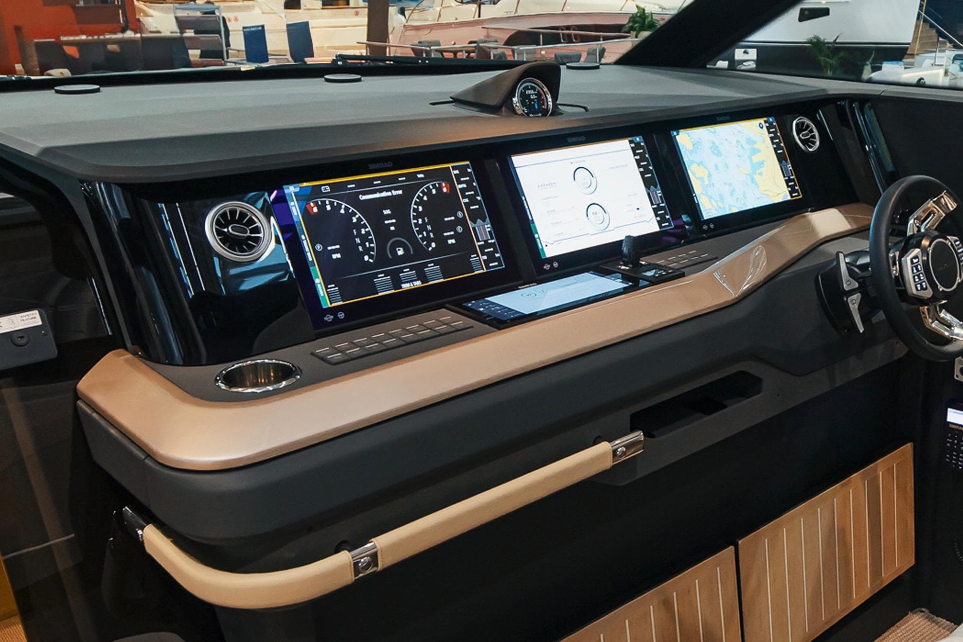Dashboard of 2026 Saxdor 460 GTC with advanced navigation displays and controls.