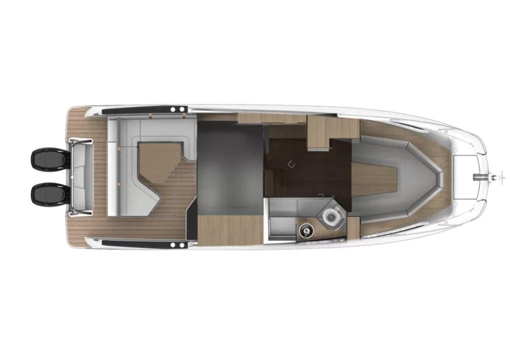 Manufacturer Provided Image: 2026 Beneteau Flyer 10 boat layout, featuring dual engines and spacious interior design.