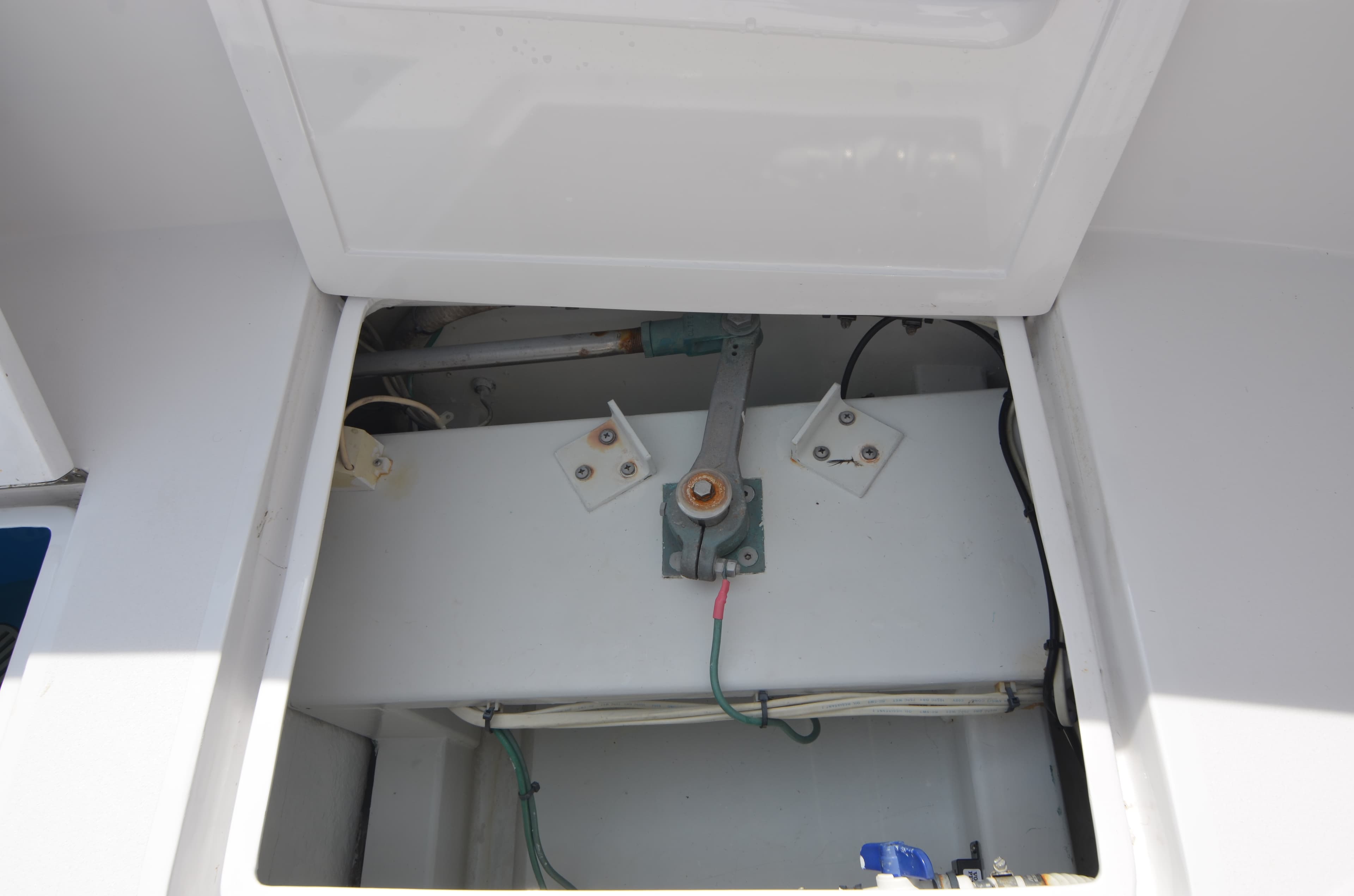 Interior view of a 1993 Gamefisherman Open boat, showing technical details.