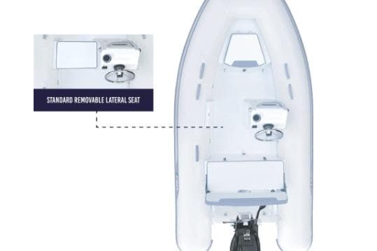 2023 AB 11 VSX boat with standard removable lateral seat, top view.
