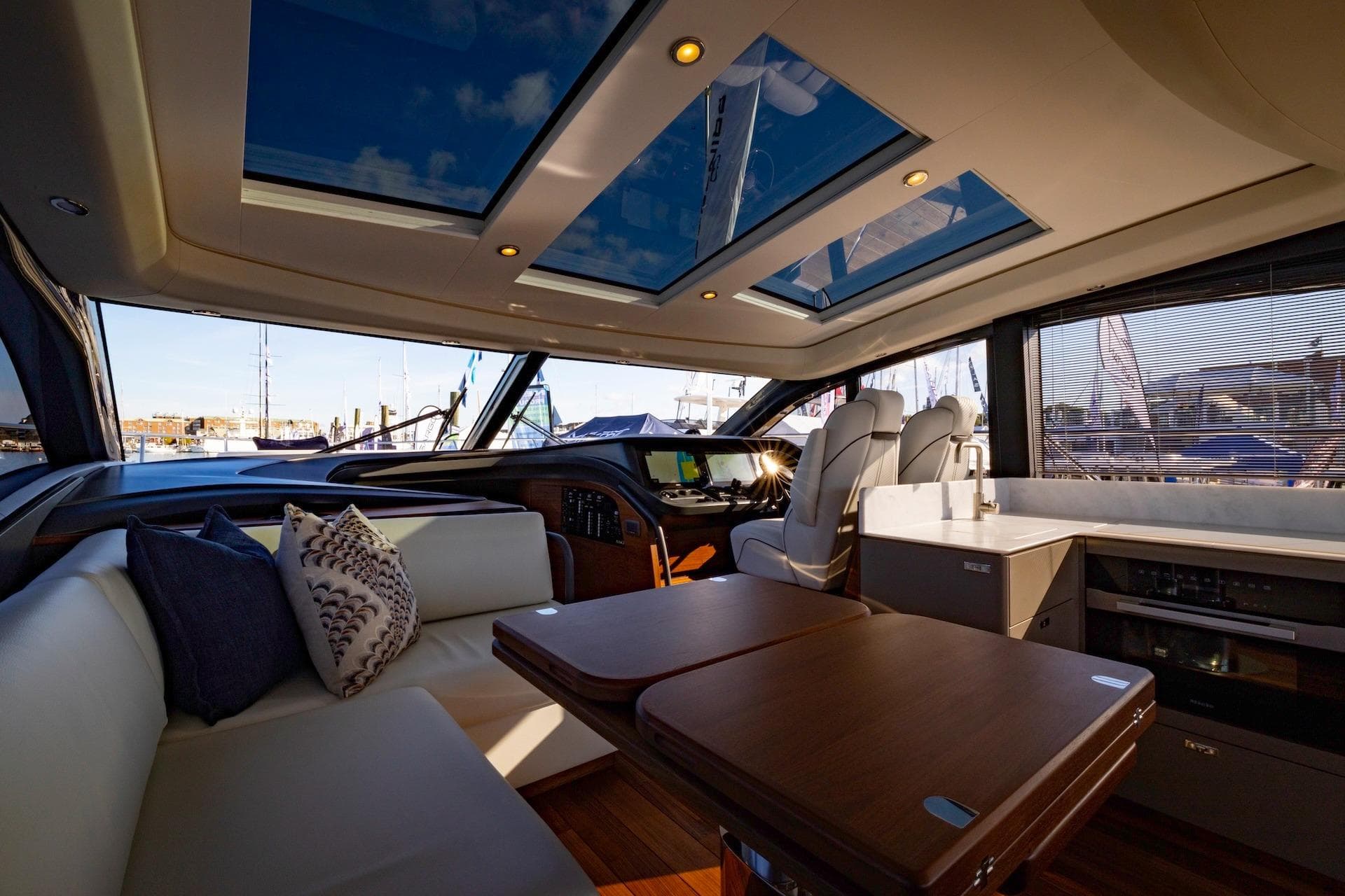 Luxurious interior of the 2026 Princess V55 Express yacht.