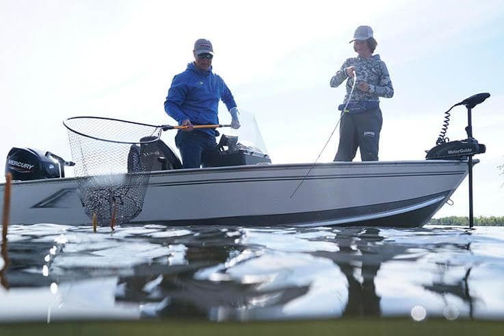 Manufacturer Provided Image: Two people fishing on a 2025 Lund 1600 Fury SS boat.