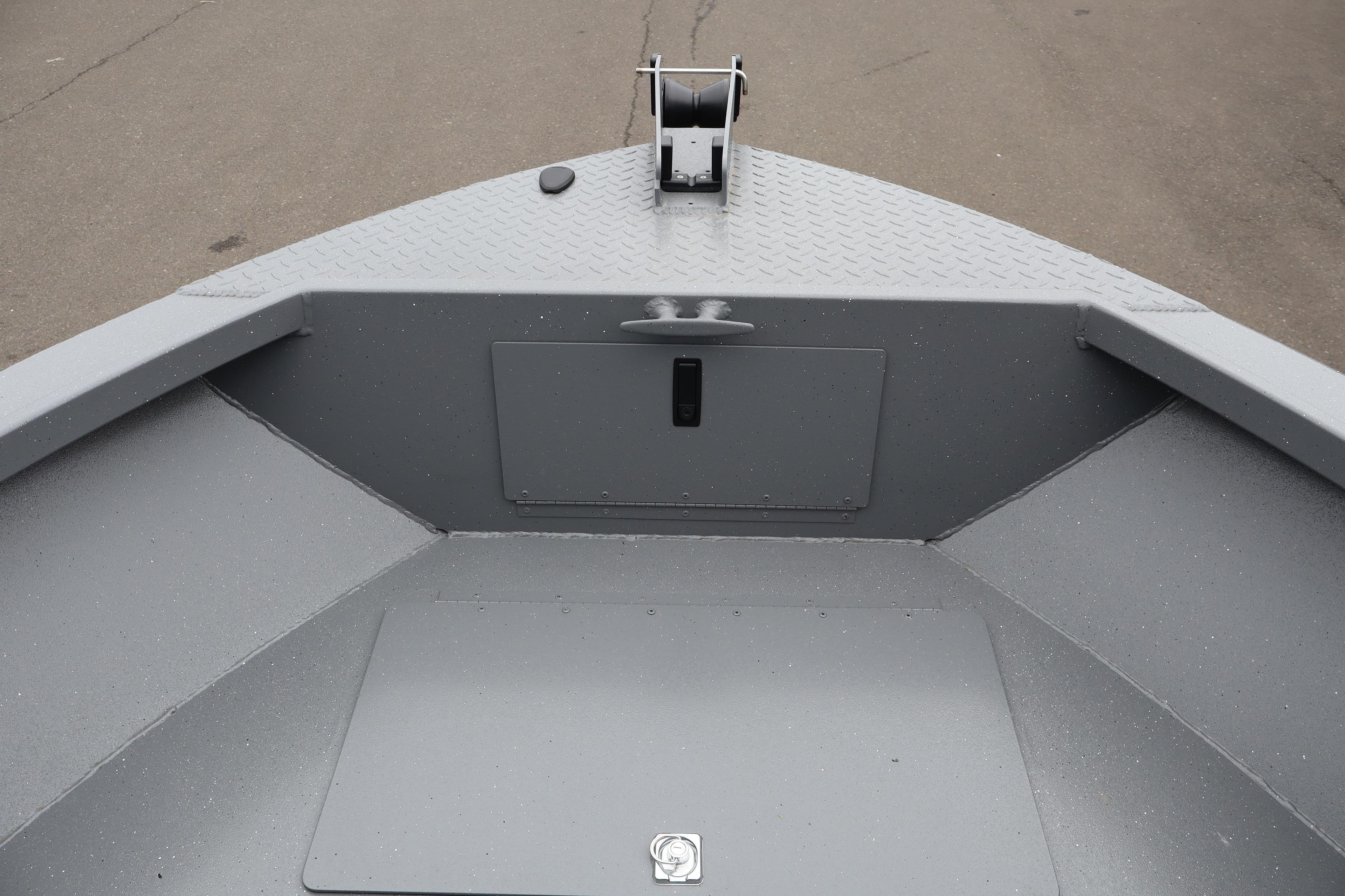 2026 Alumaweld Talon 18 boat bow with storage compartment and anchor mount.