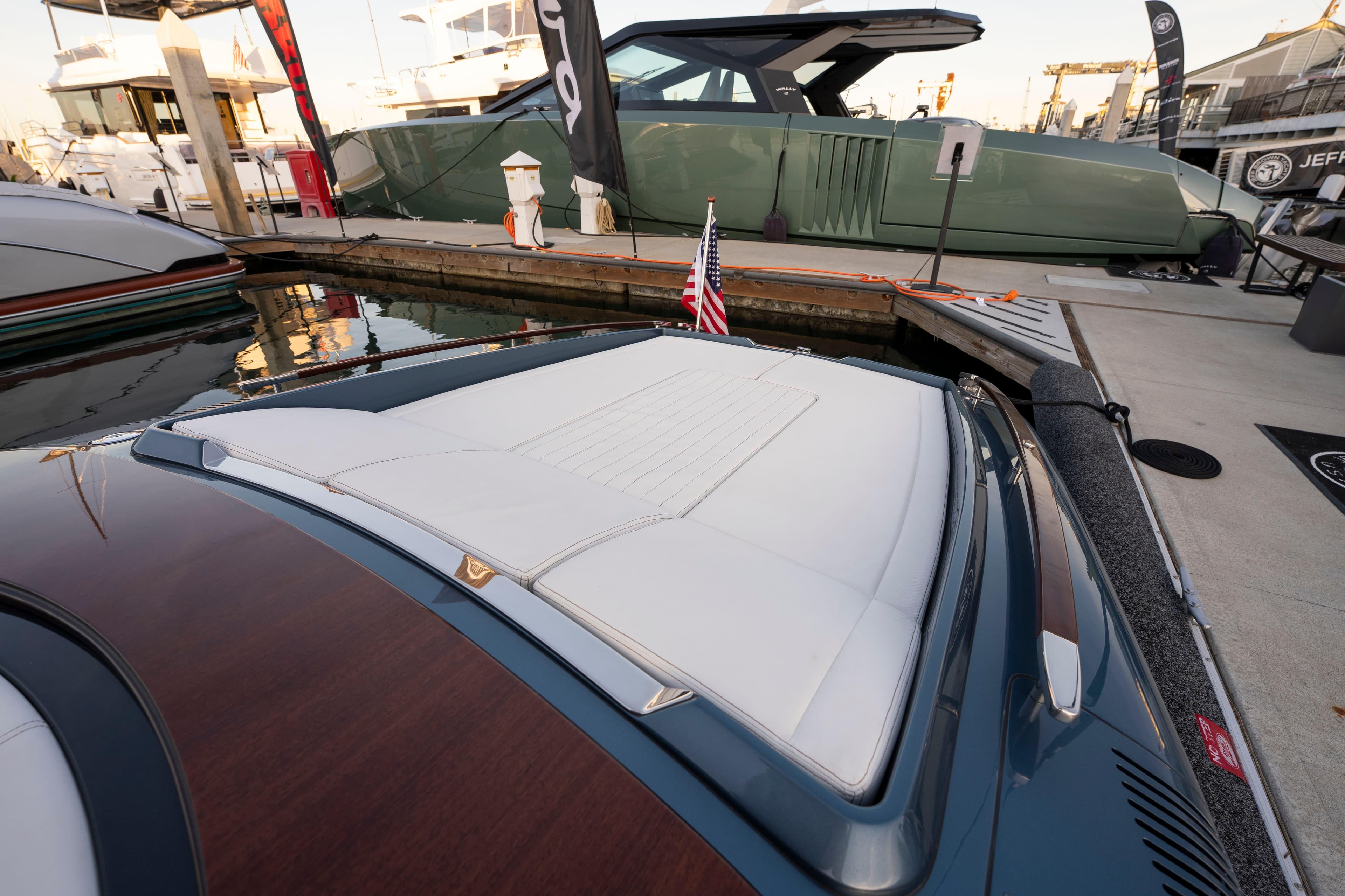 2026 Riva 33' Aquariva Special luxury yacht docked at marina.