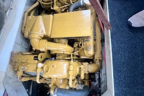 1972 REPCO Buxton Downeast Hardtop Cruiser engine, yellow, detailed view.