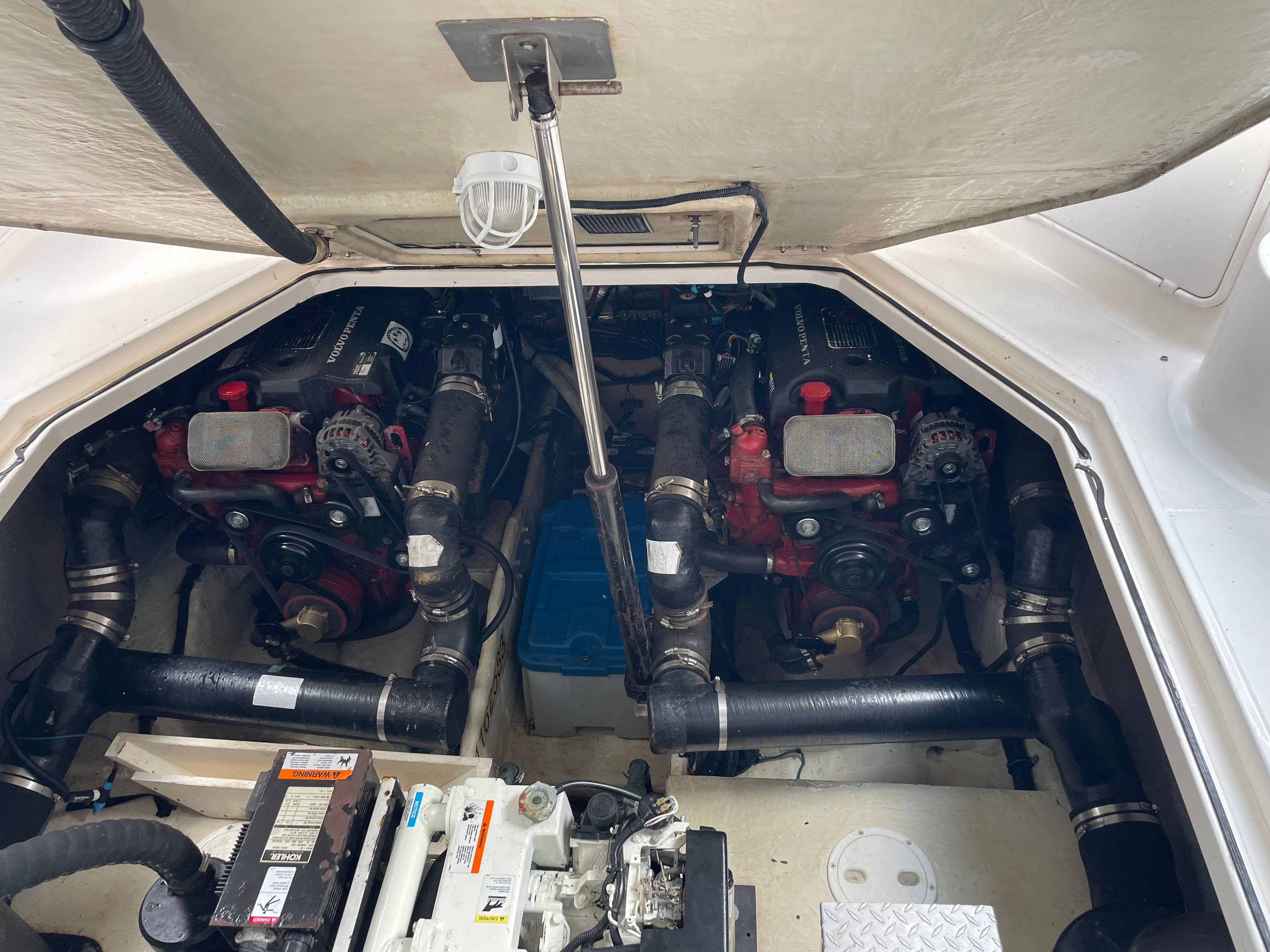 2005 Regal Commodore 3560 IB engine compartment with dual Volvo Penta engines.