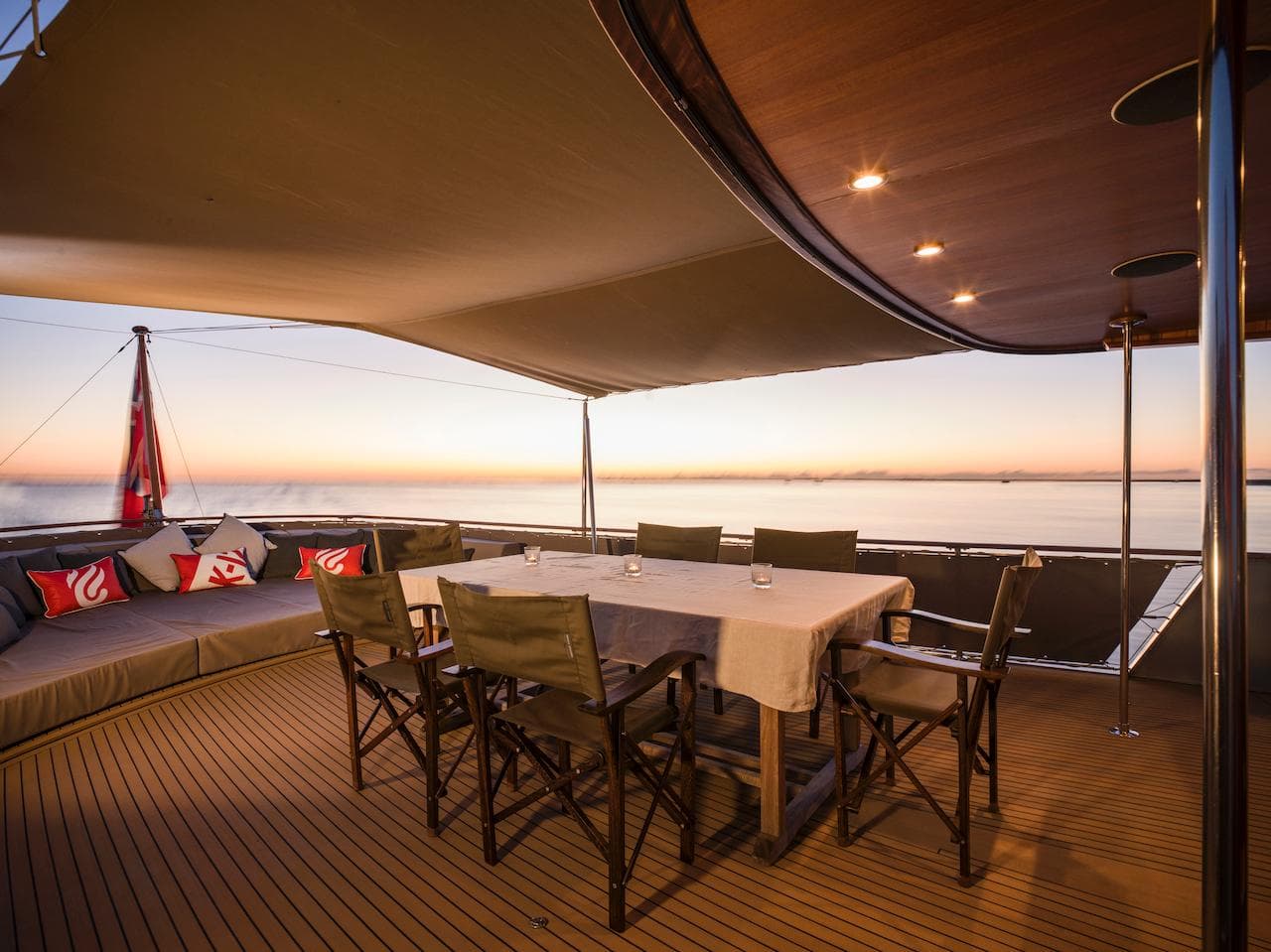 Elegant yacht deck at sunset, Laurent Giles 1962.