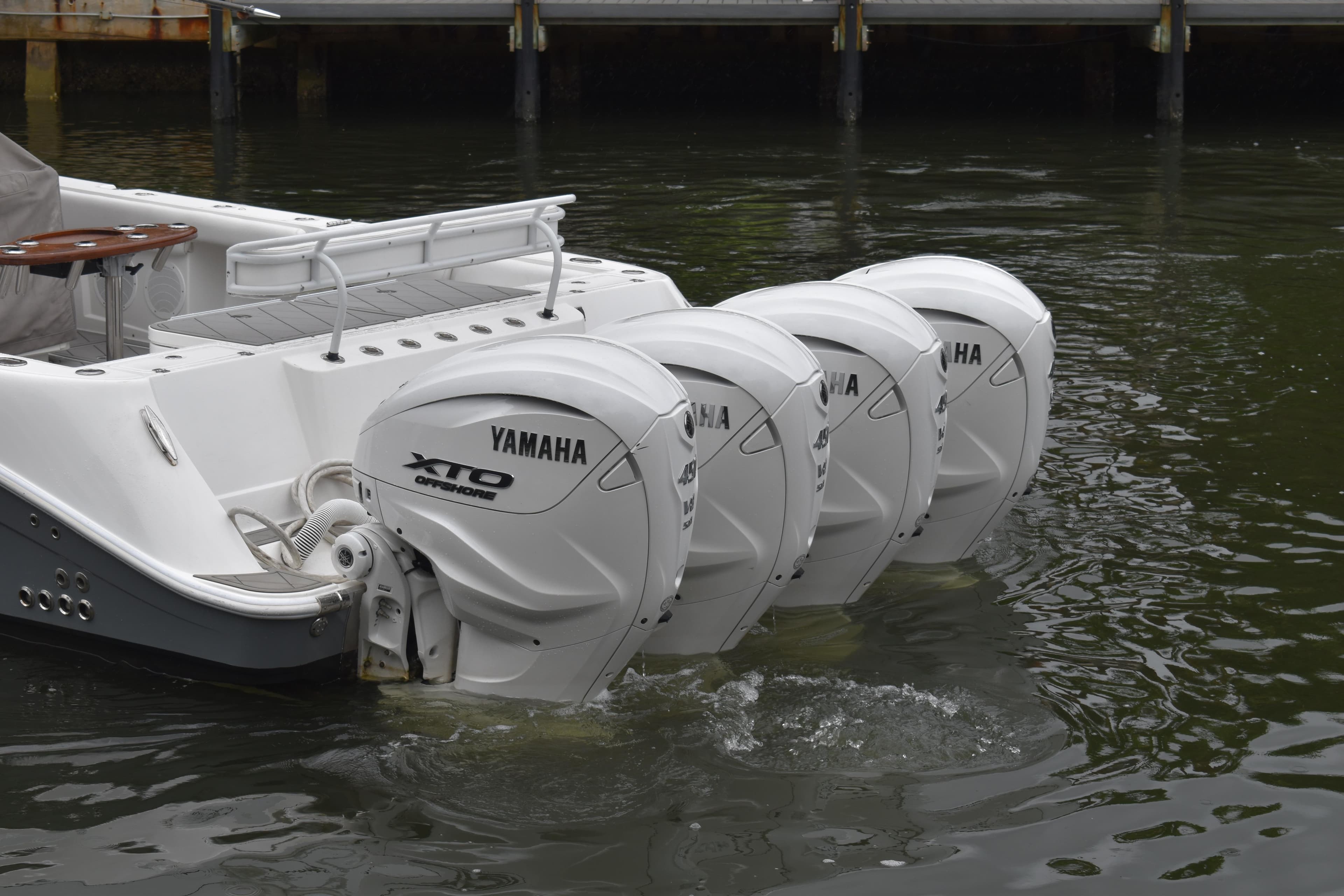 Four Yamaha XTO outboard engines on a 2019 HCB 53 Suenos boat.