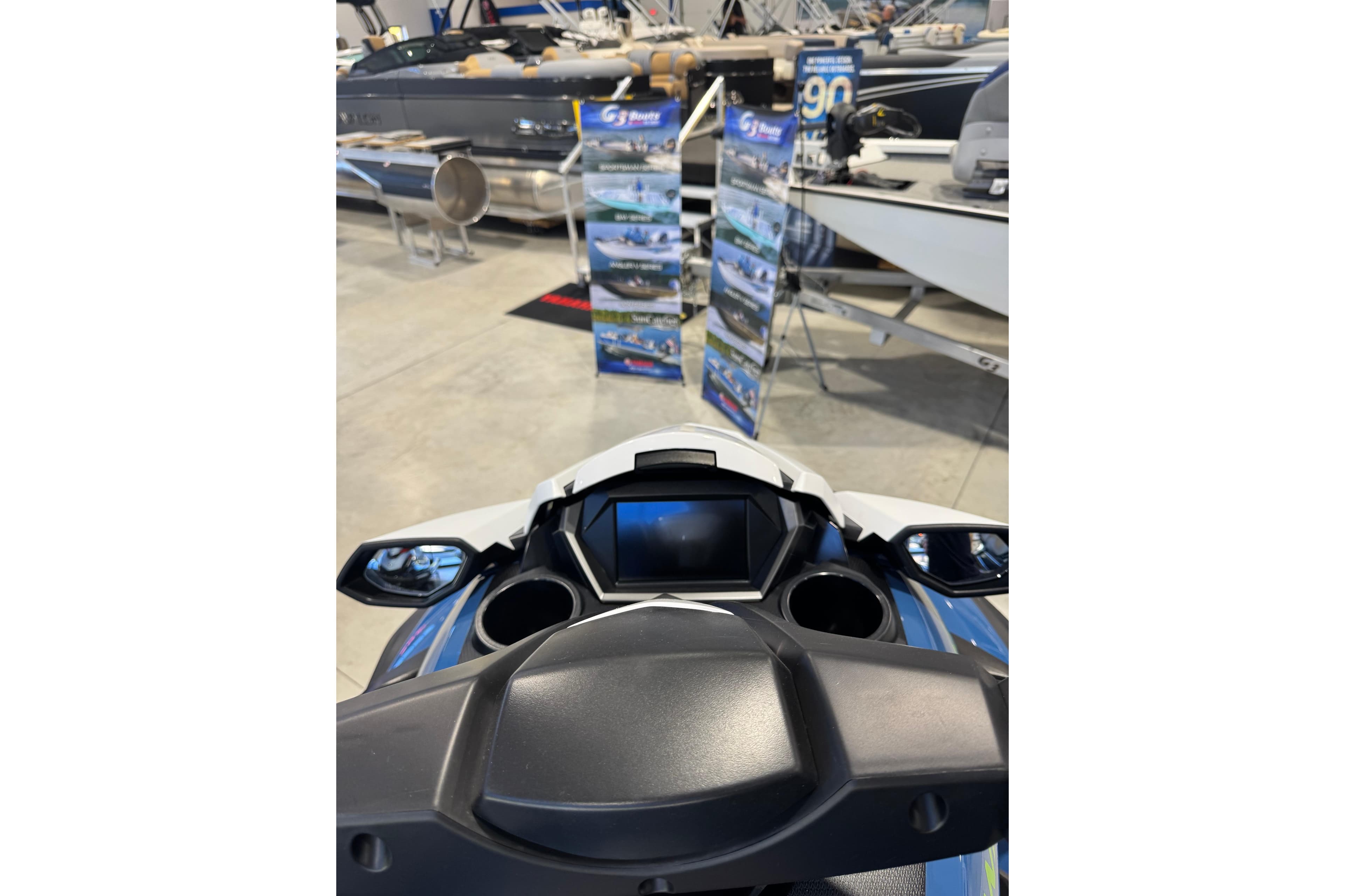 2024 Yamaha WaveRunner FX Cruiser SVHO dashboard in a showroom setting.