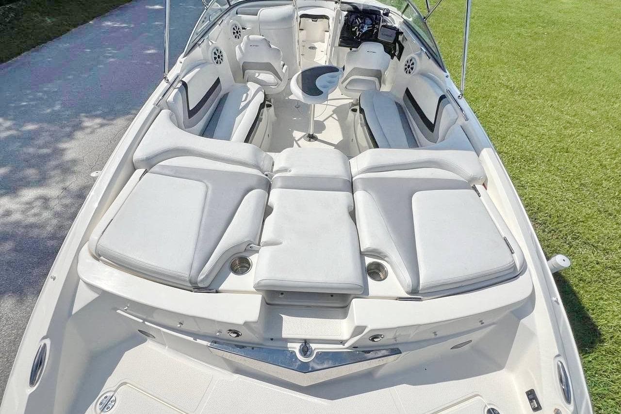 2013 Larson LXi 292 IO boat interior with spacious seating and modern design.