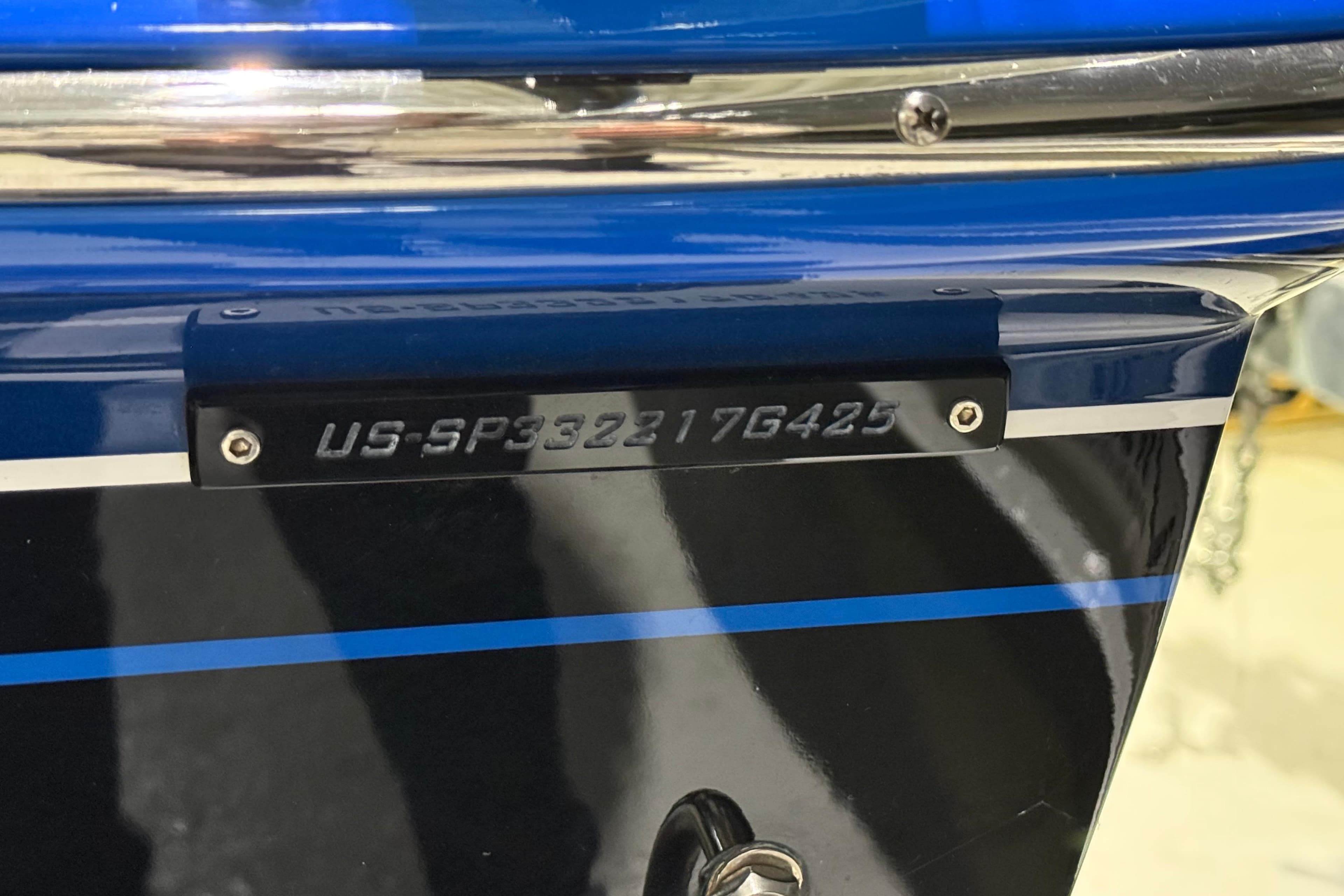 2025 Sunsation 32 CCX boat hull identification number, close-up view.