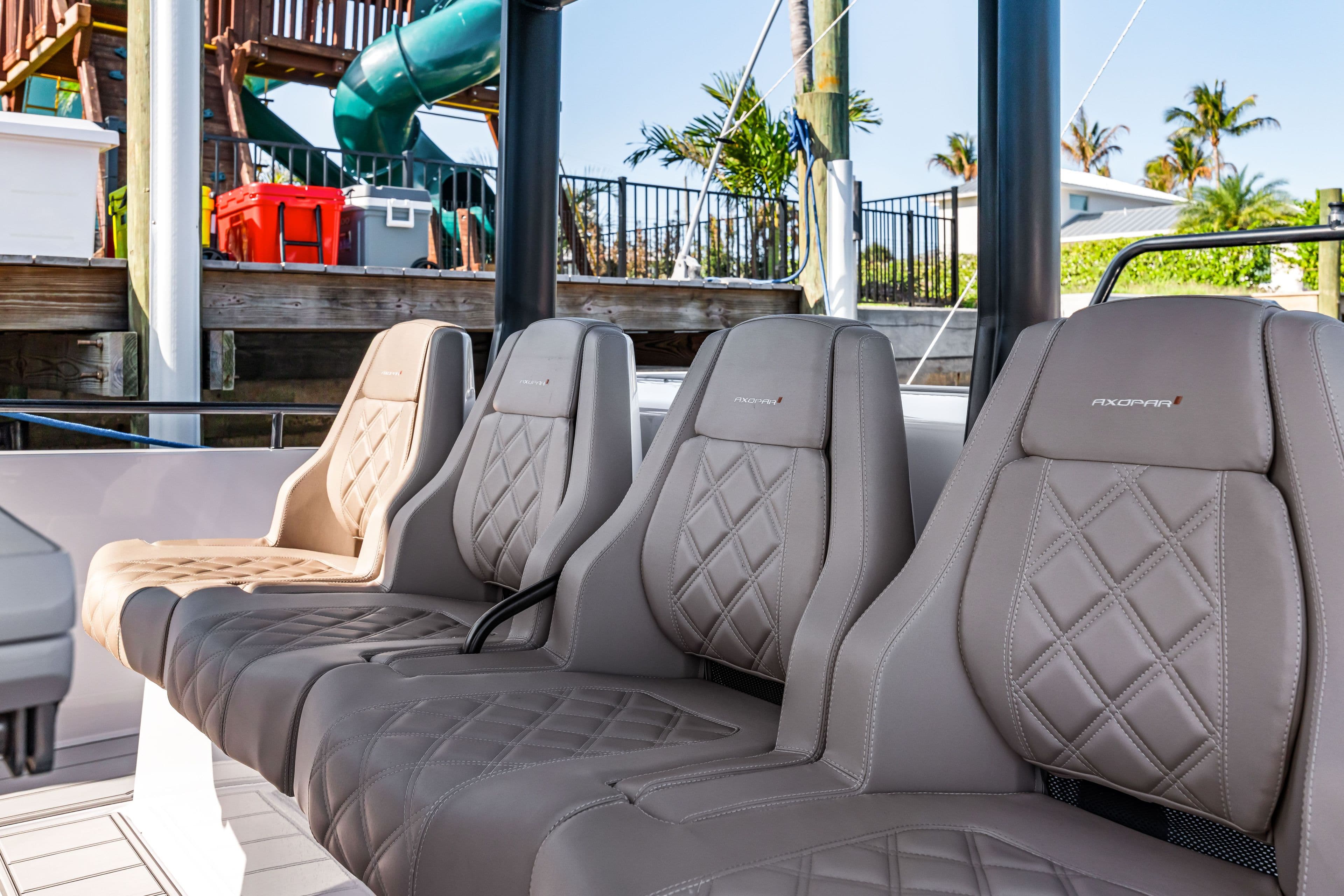 Luxurious seating in the 2023 Axopar 37 Sun-Top boat.