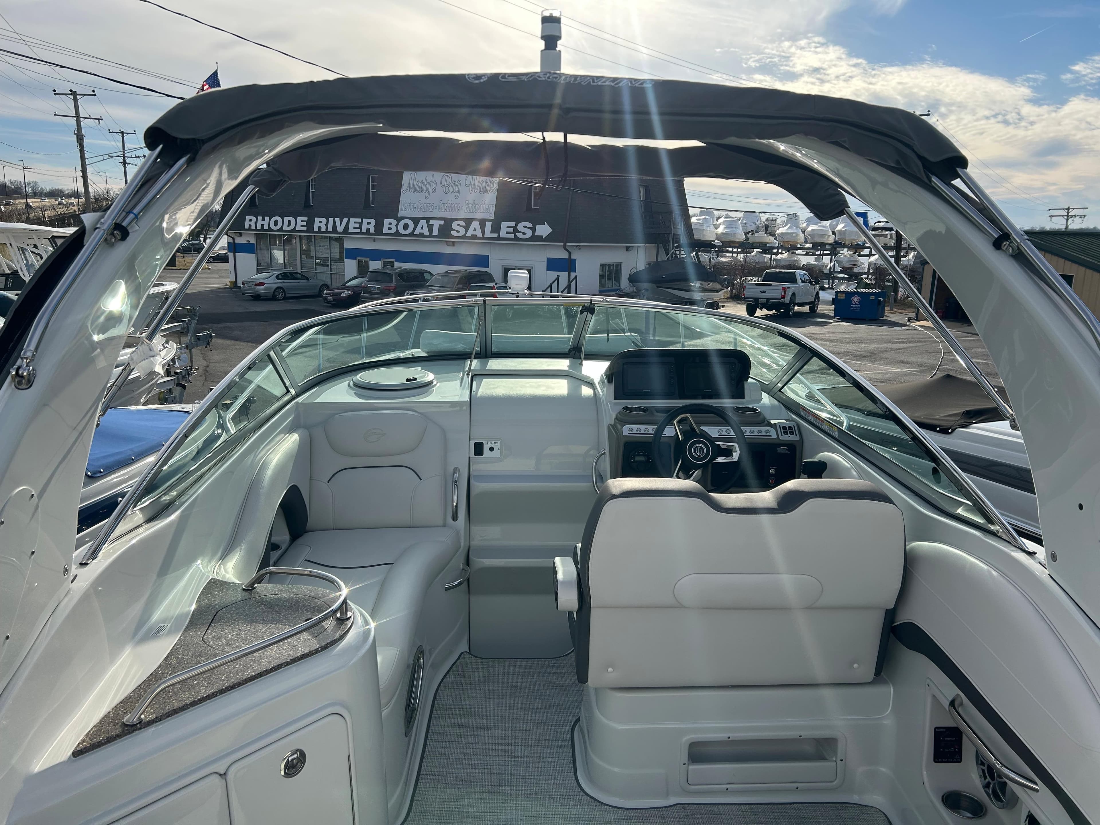 Interior view of 2023 Crownline 270 CR yacht at Rhode River Boat Sales.