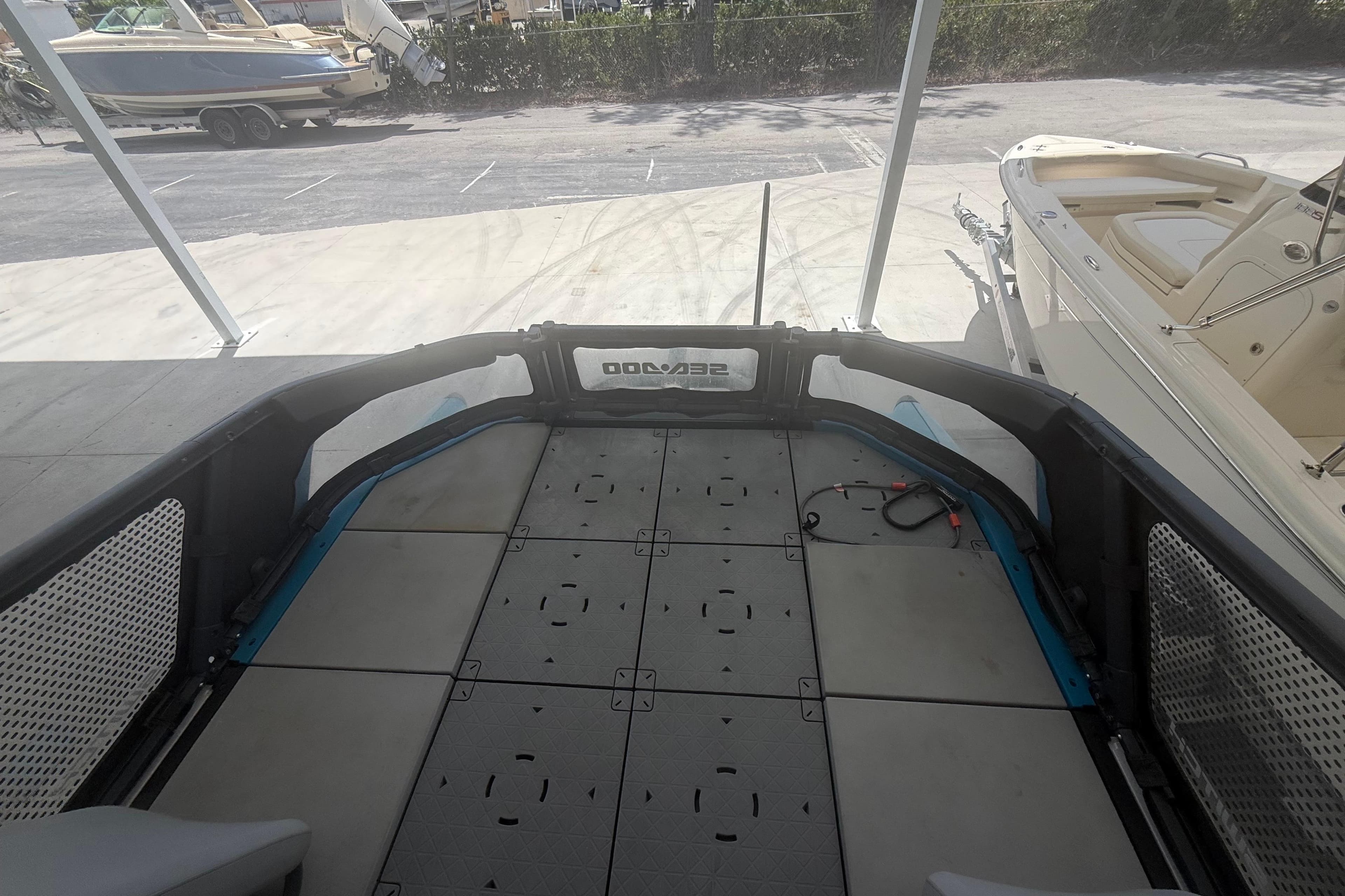 2022 Sea-Doo Switch Sport 18 deck view, showcasing spacious layout and modern design.