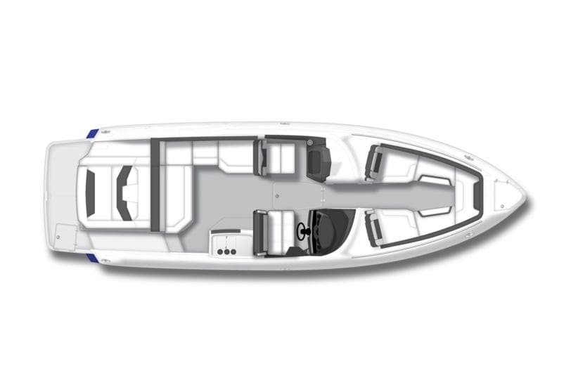 Manufacturer Provided Image: 2023 Monterey 298SS Super Sport boat layout, top view, showcasing seating and helm design.