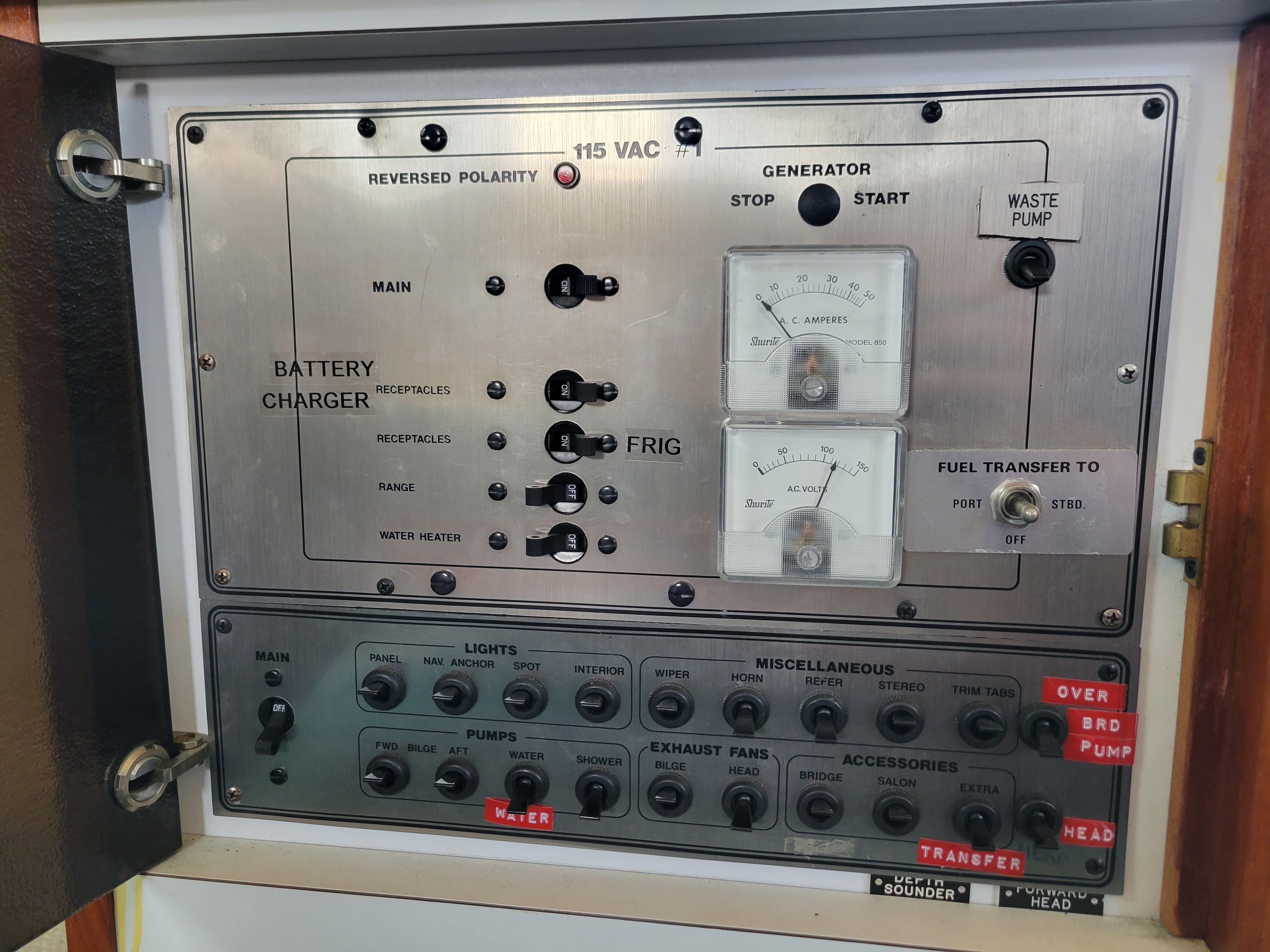 Control panel of a 1984 Carver 28 Riviera Diesel boat.