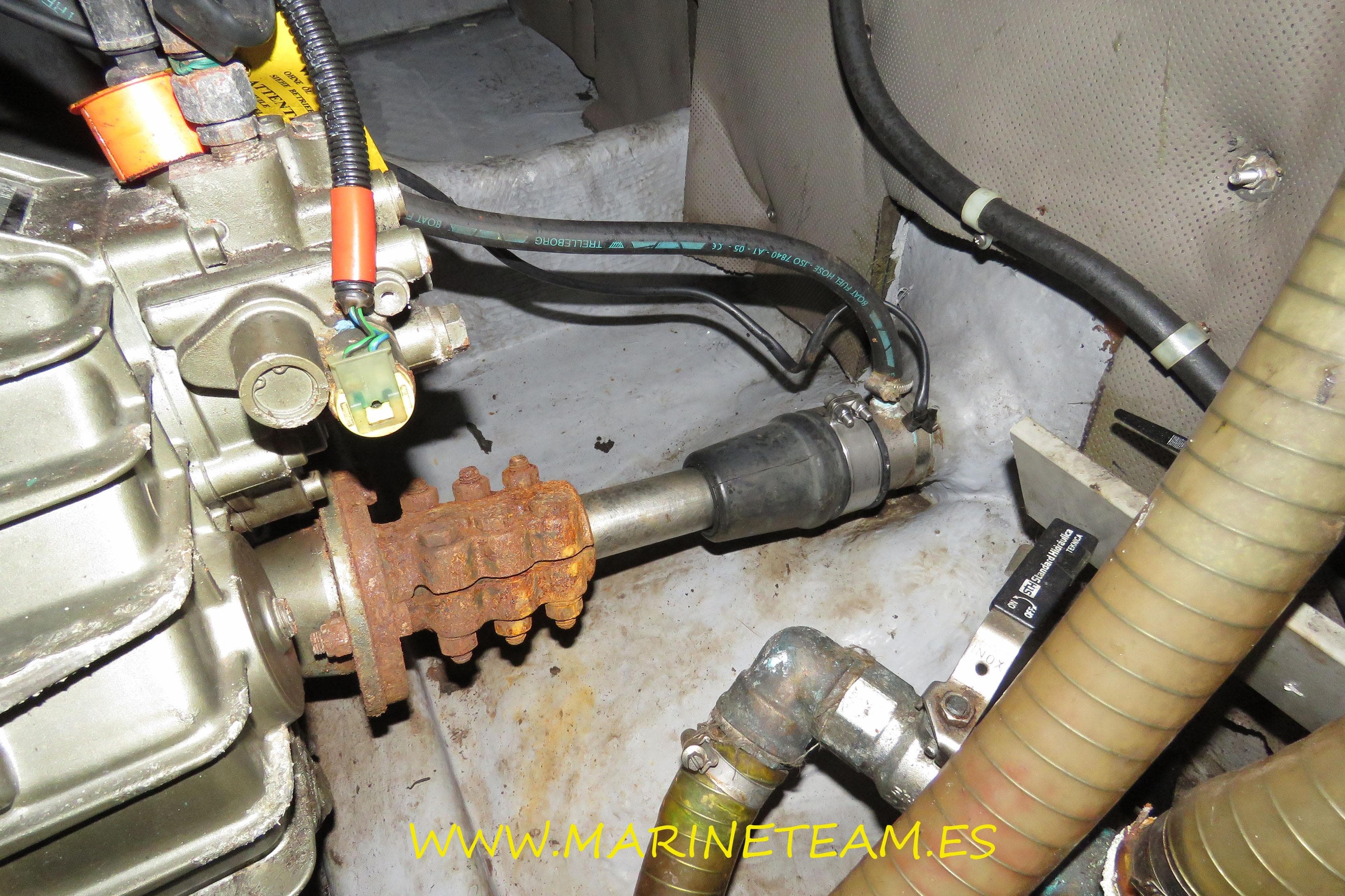 Engine compartment of a 2005 Starfisher 1060 boat, showing mechanical components and wiring.