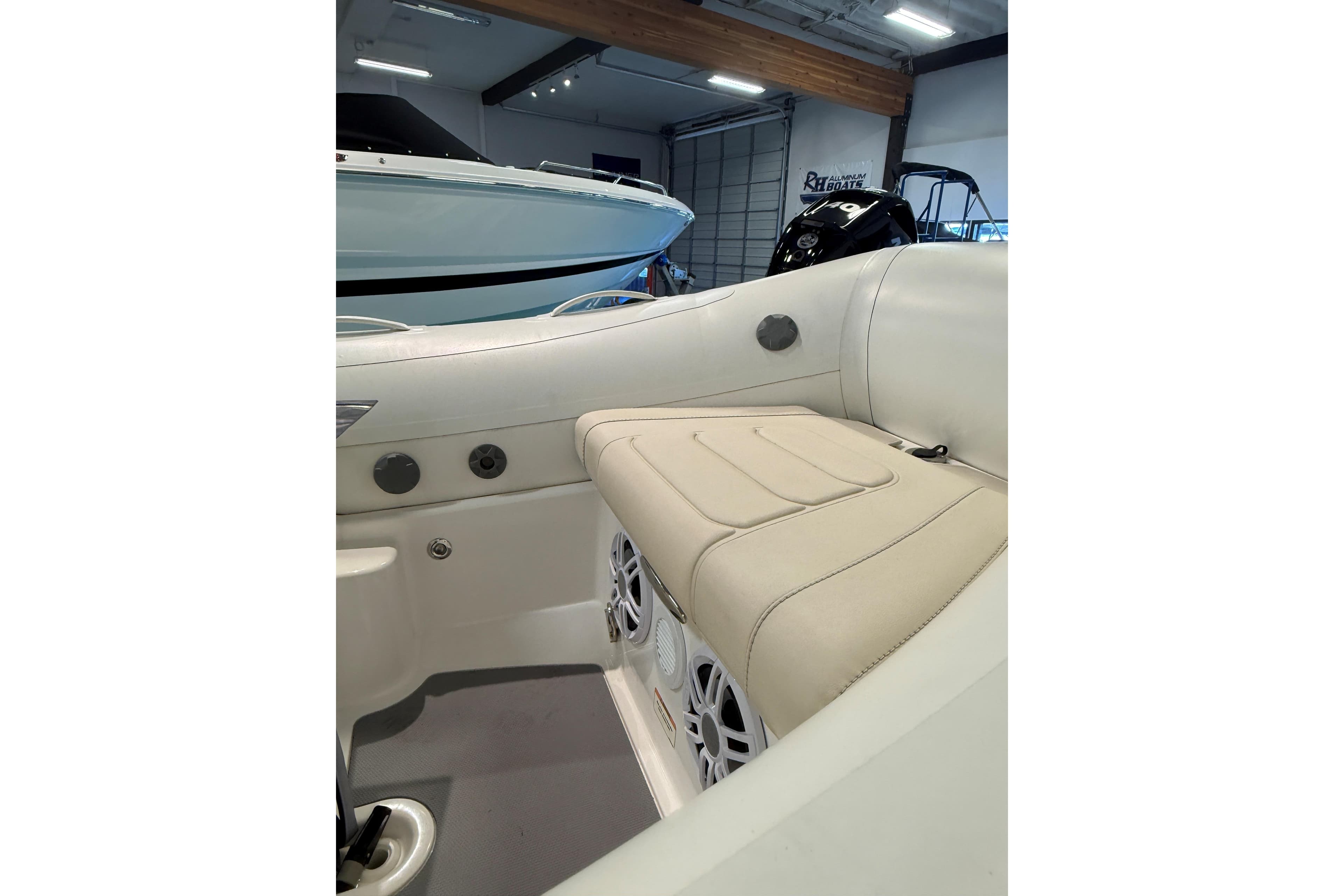 2021 Williams Jet Tenders Sportjet 345 interior with beige seating and modern design.
