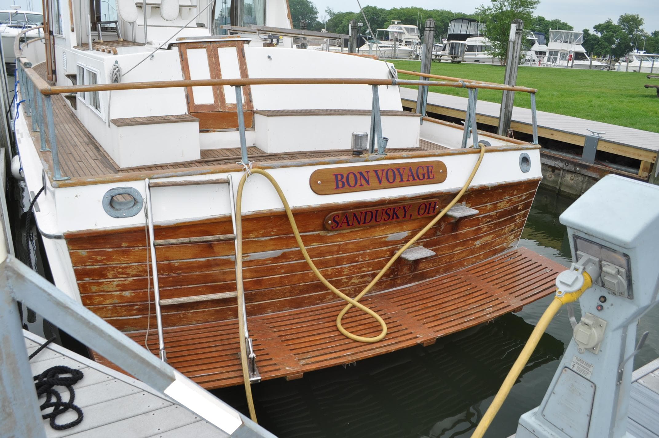1983 Grand Banks 42 Classic docked, named Bon Voyage in Sandusky, OH.