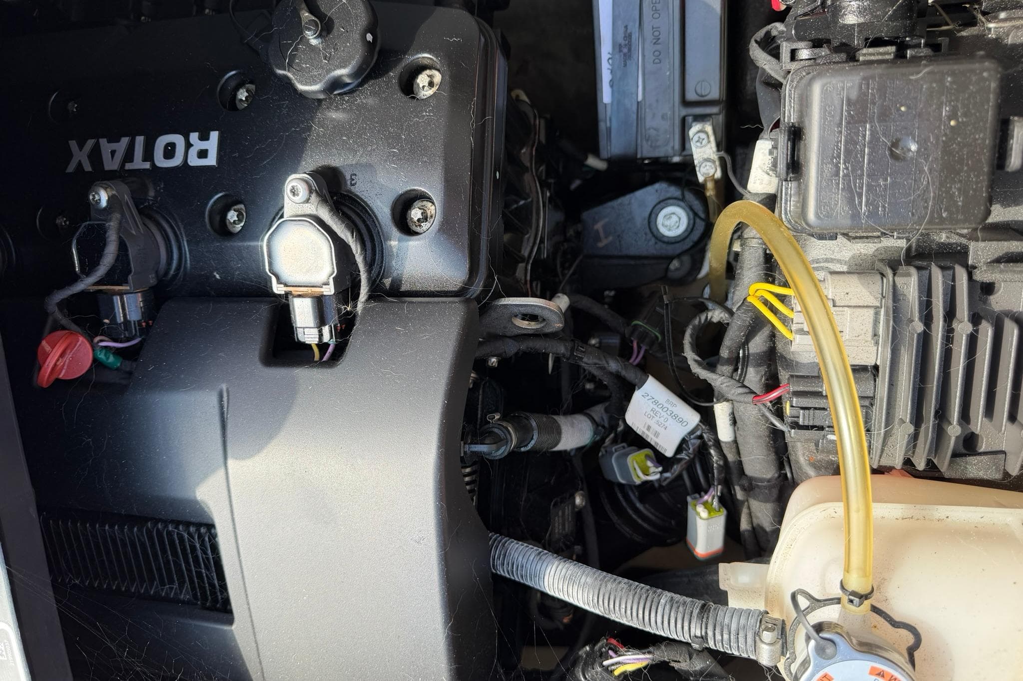 Engine components of a 2019 Sea-Doo RXT-X 300 watercraft.
