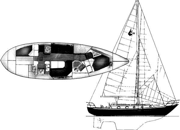 Drawing of Pacific Seacraft 37 sailboat, year 1992.