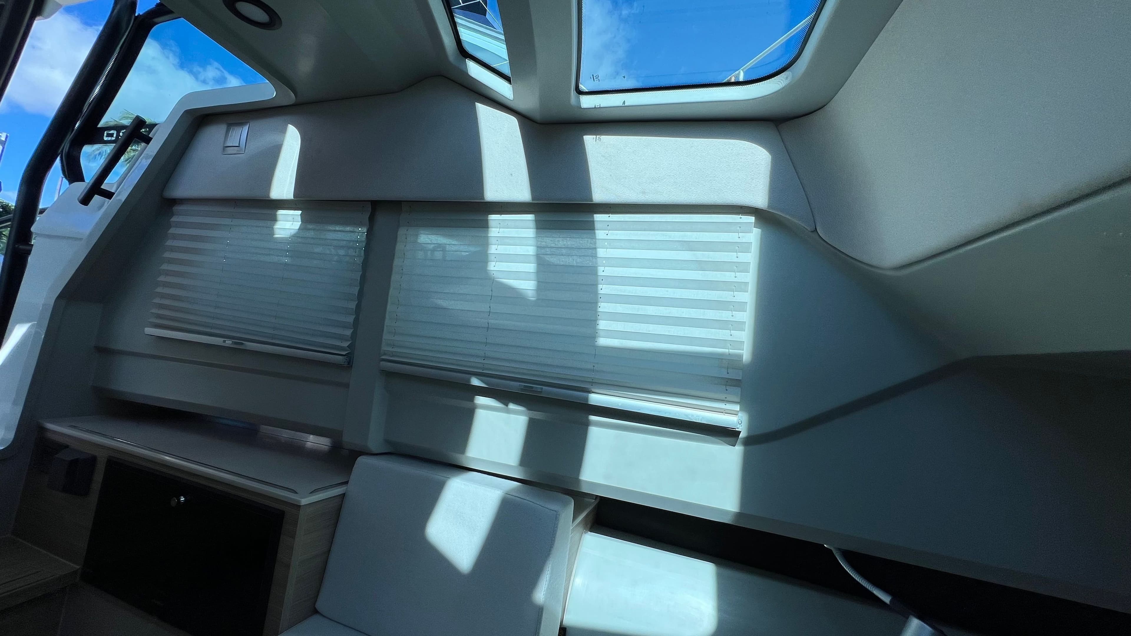 Interior of 2024 Saxdor 320 GTO with modern window blinds.