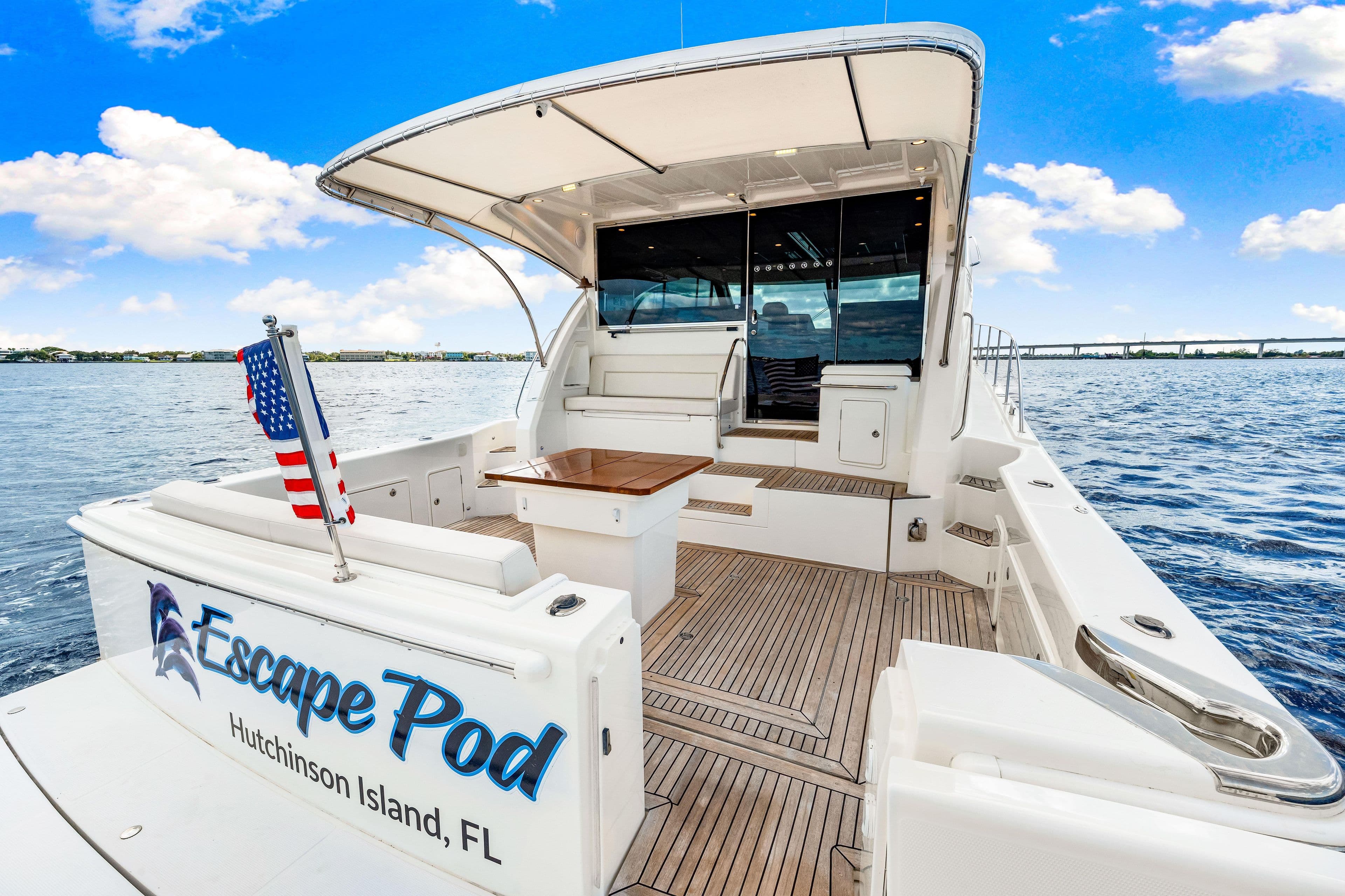 2015 Riviera 565 SUV yacht "Escape Pod" on water, Hutchinson Island, FL.