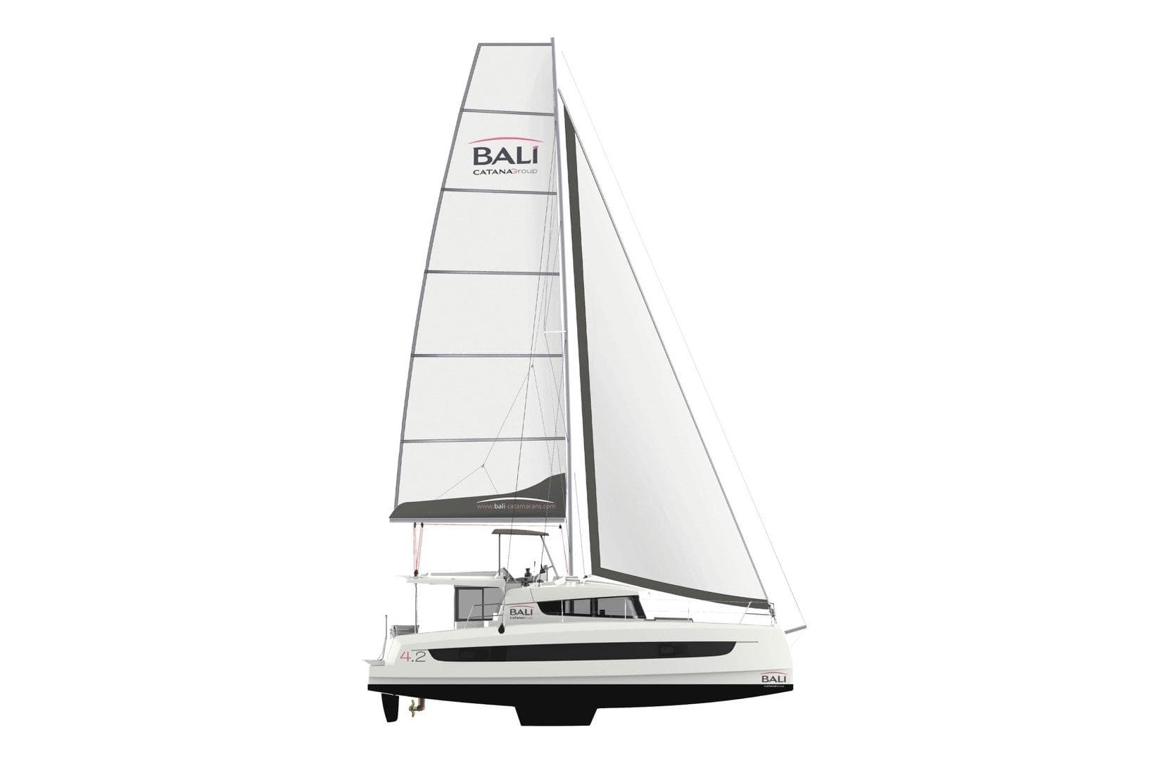2023 Bali 4.2 catamaran with sleek design and spacious sail.