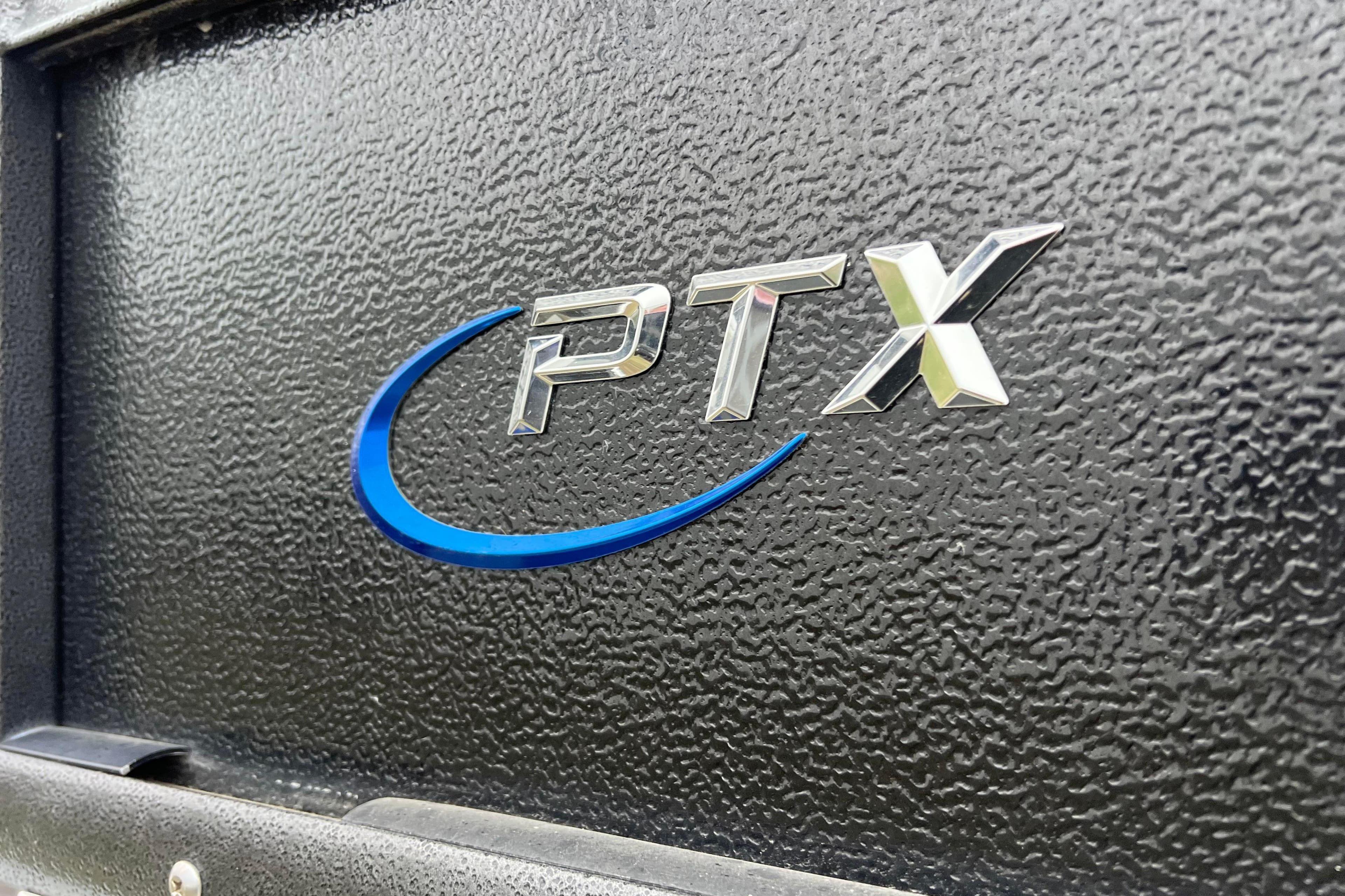 Close-up of PTX logo on 2017 Premier 230 SunSation RF boat.