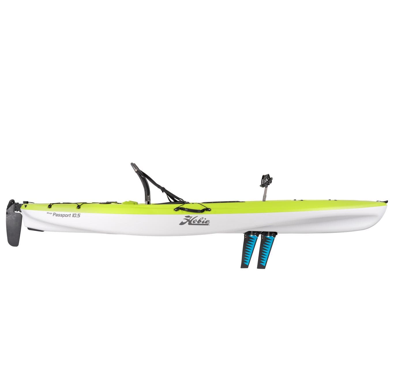 2023 Hobie Passport 10.5 kayak, lime green and white, side view.