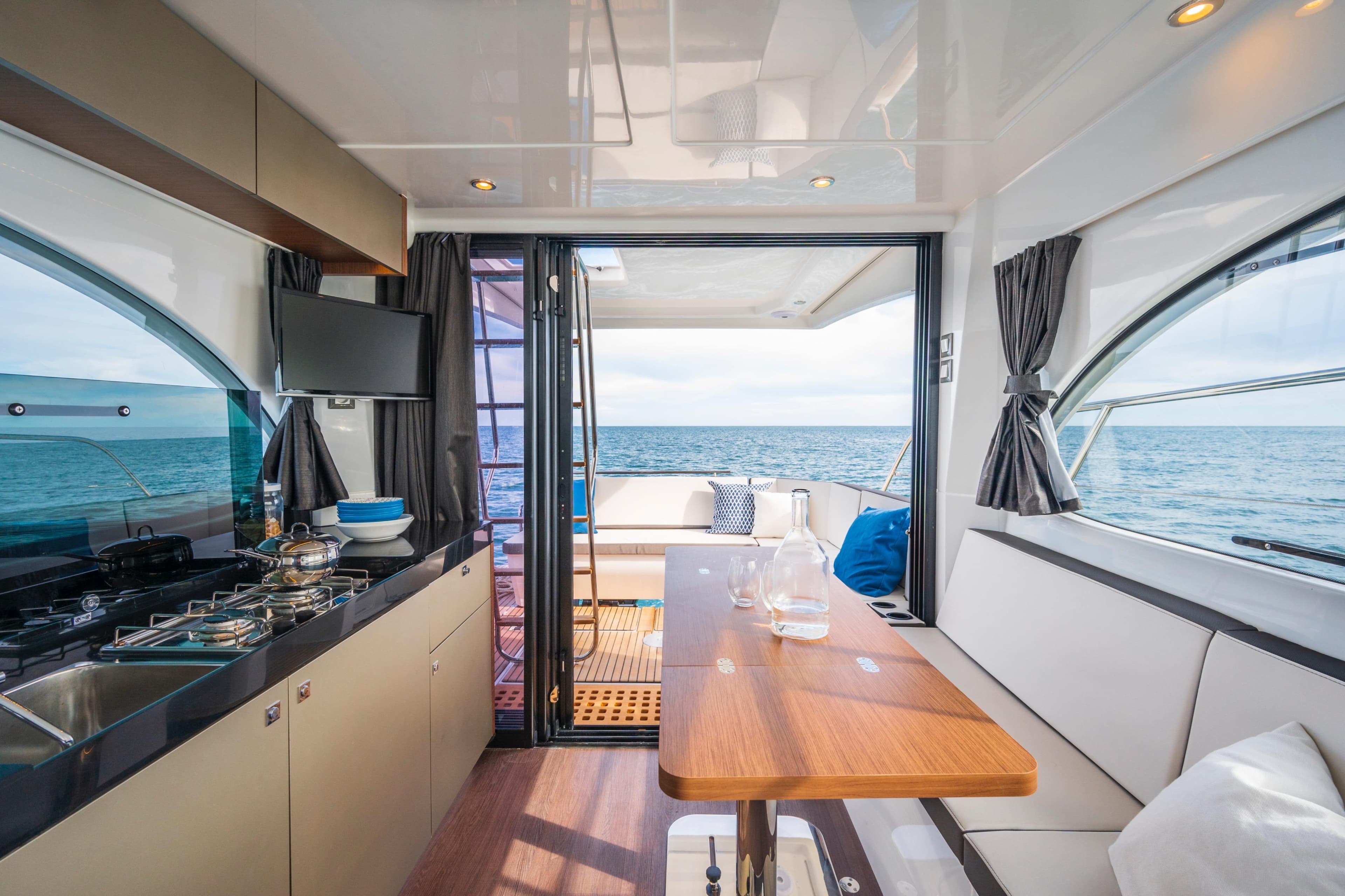 Interior of 2026 Beneteau Antares 11 Coupe with ocean view.