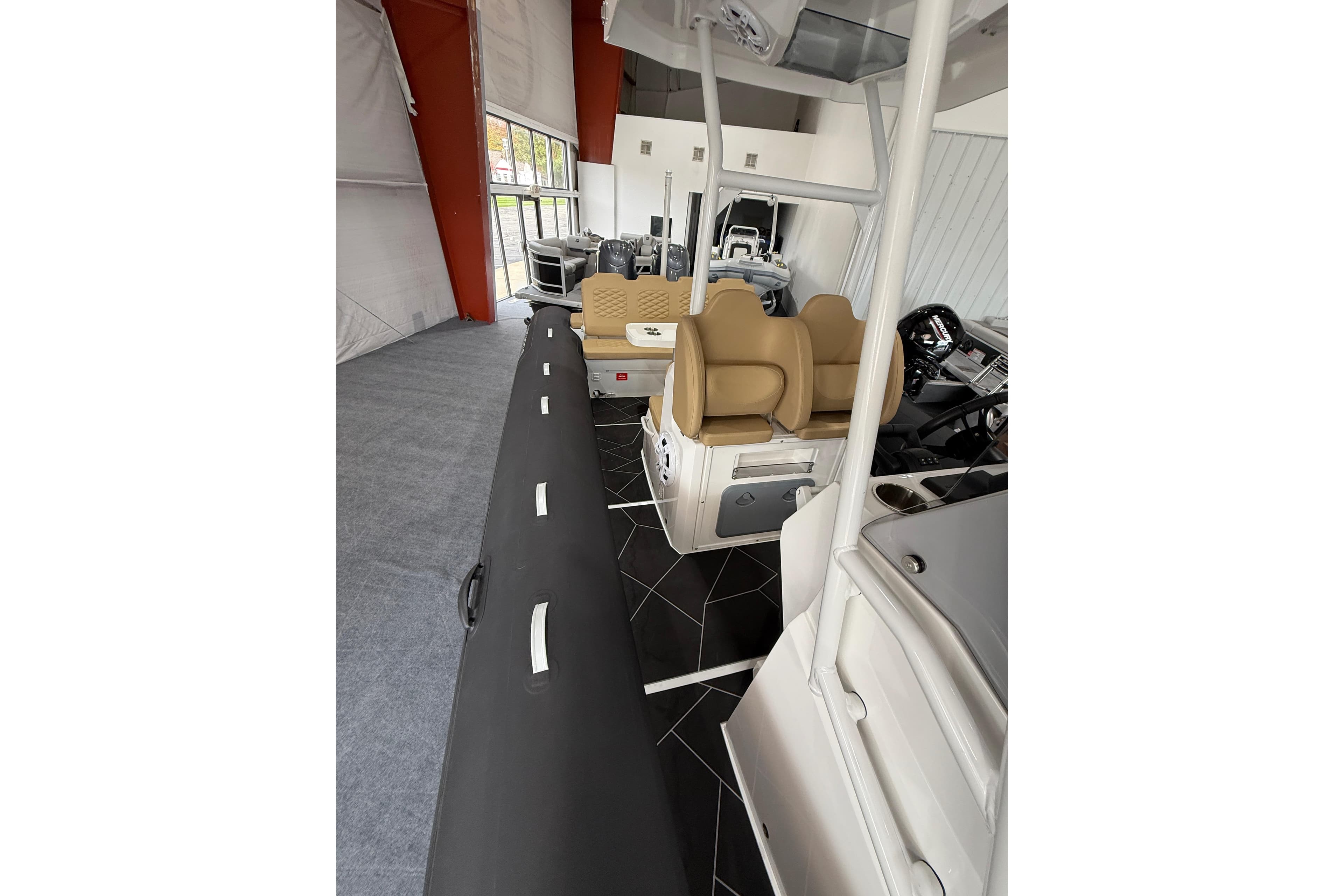 2026 Highfield Sport 800 boat interior with tan seats and modern design.