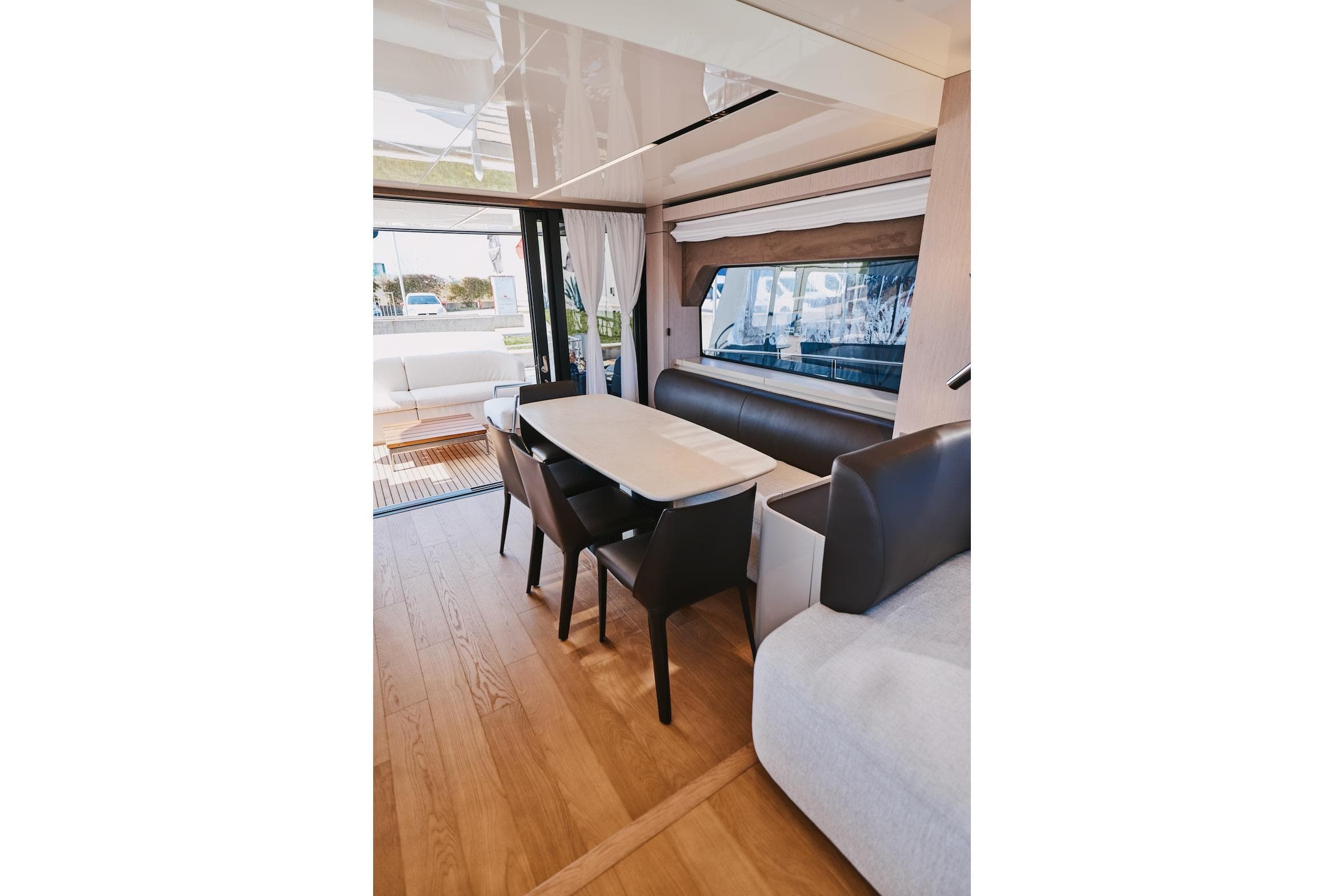 Interior of Cranchi Sessantadue 62 yacht, modern design, 2026 model.