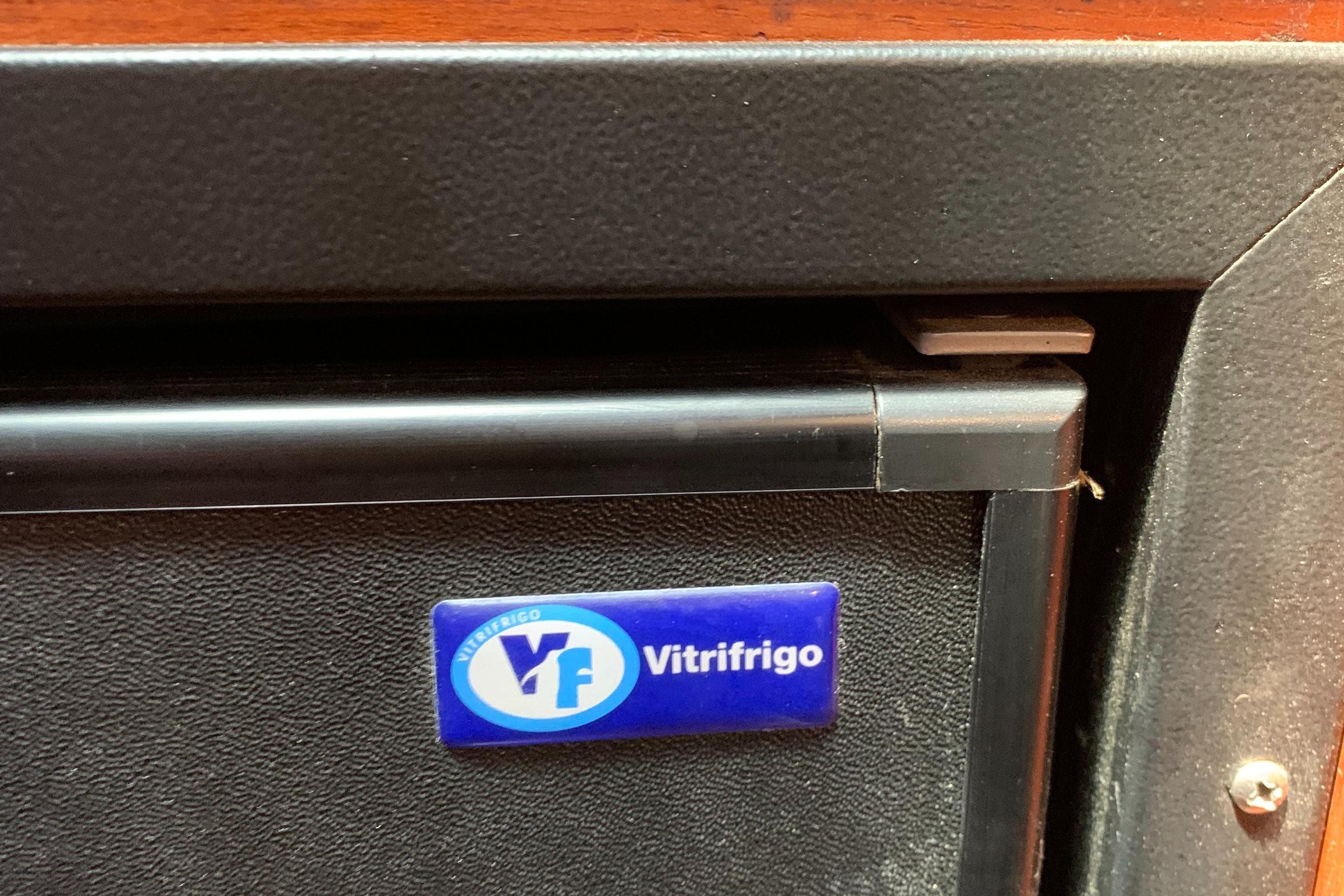 Vitrifrigo refrigerator on 1979 Robert Perry 41 Sloop yacht interior.